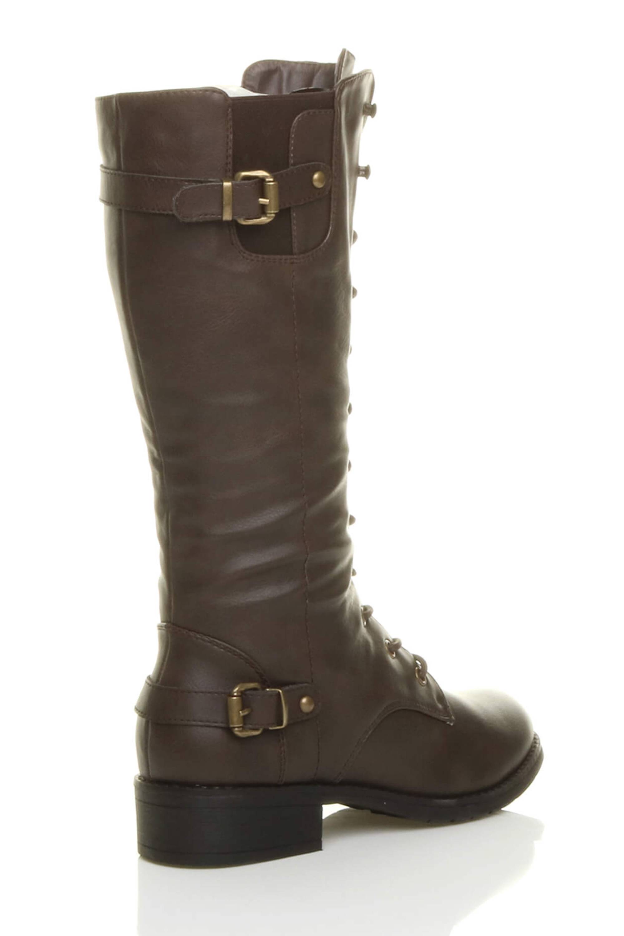Brown AJVANI Brown Lace Up Calf Military Biker Boots, Image 4 of 6