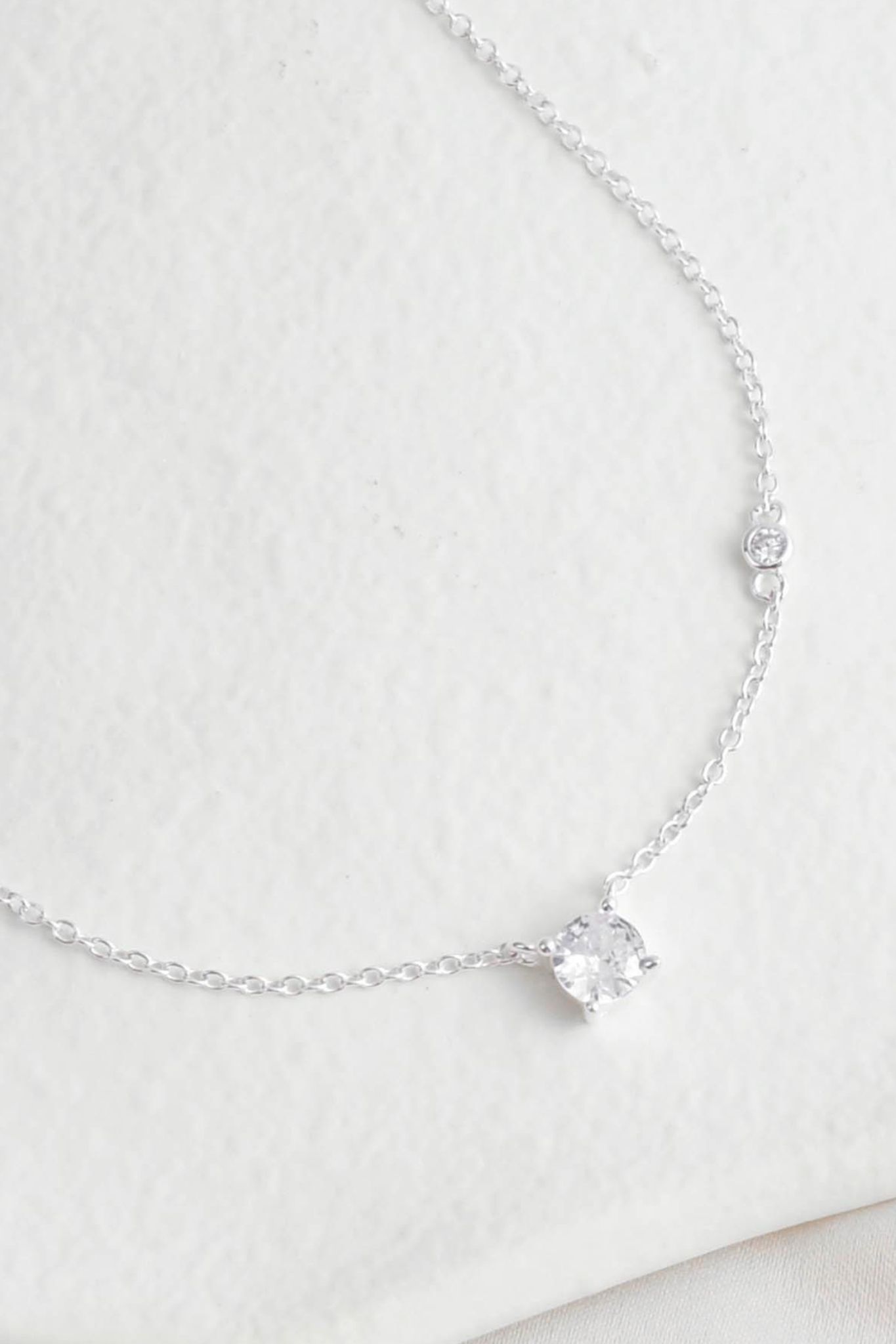 Metallic Sterling Silver Asymmeti Sparkly Cz Necklace