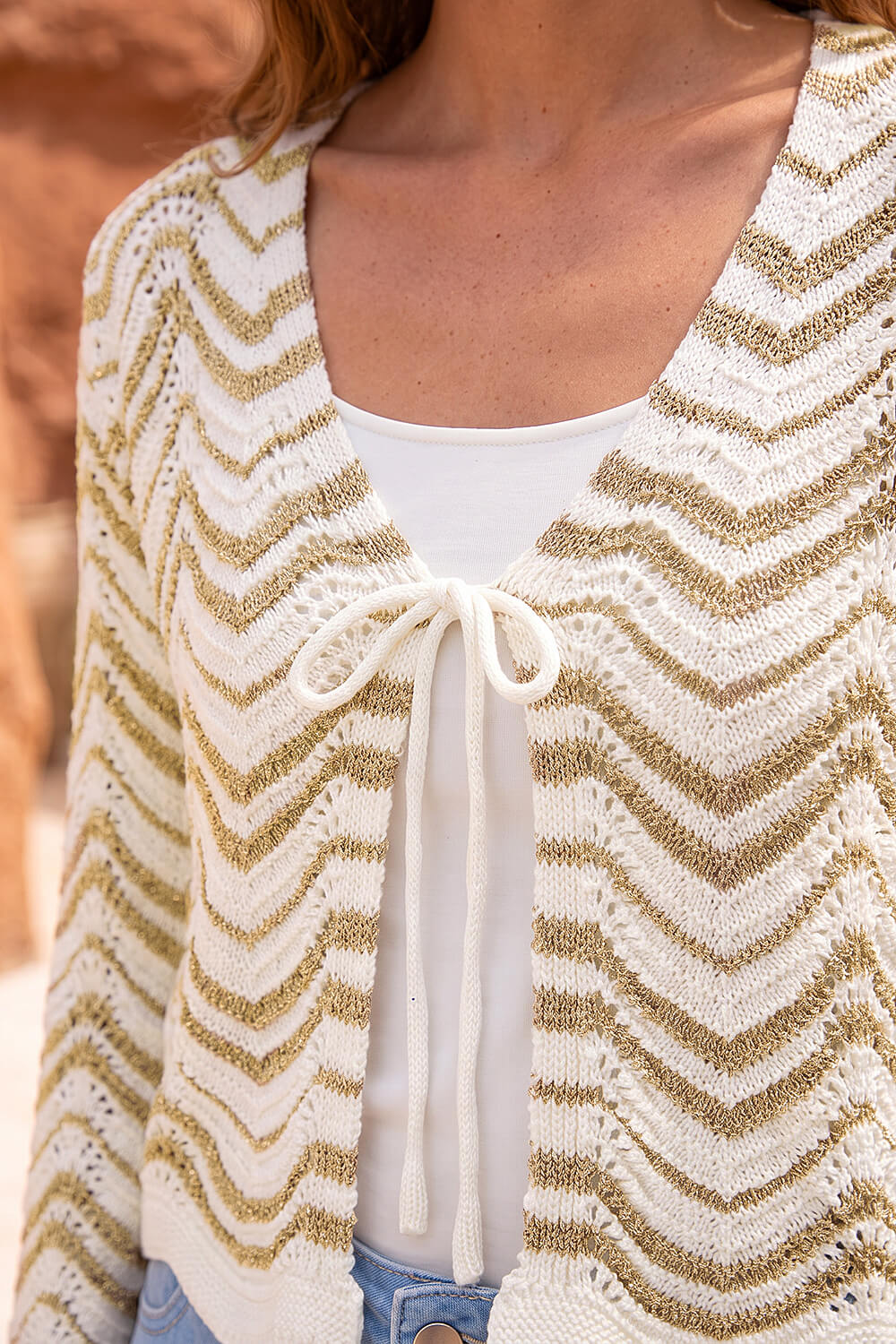 Ivory Textured Shimmer Wave Shrug, Image 5 of 4