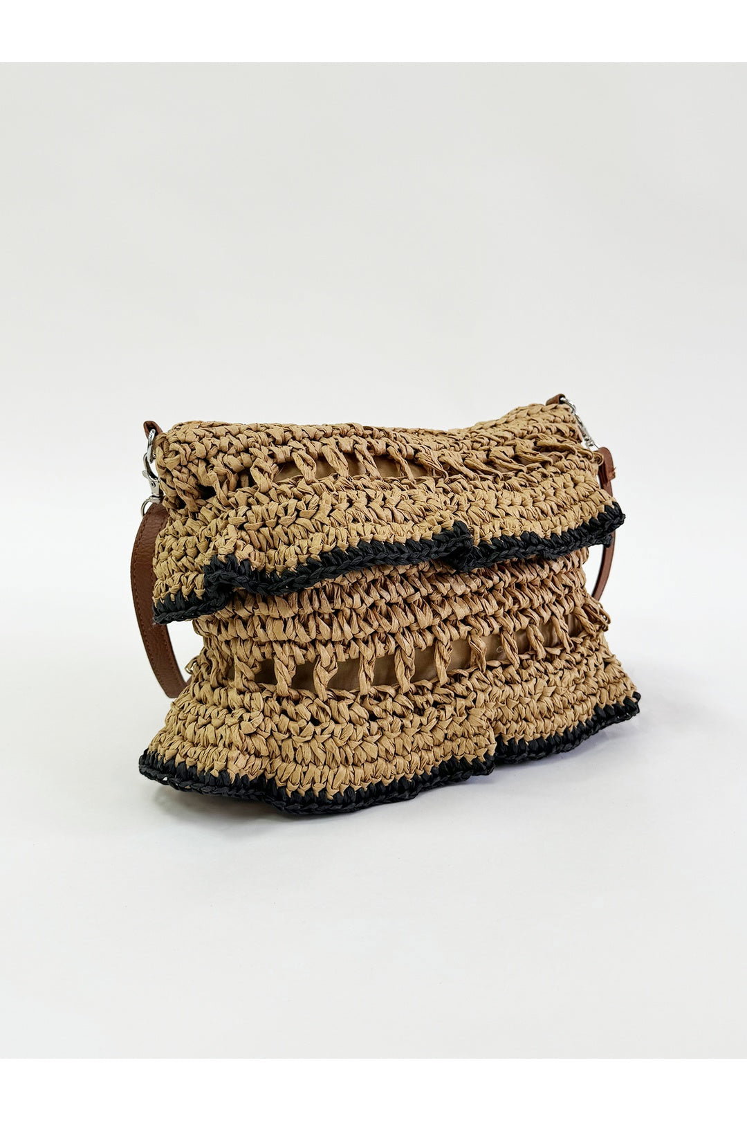 Natural Straw Shoulder Bag with Frill Detail, Image 1 of 4