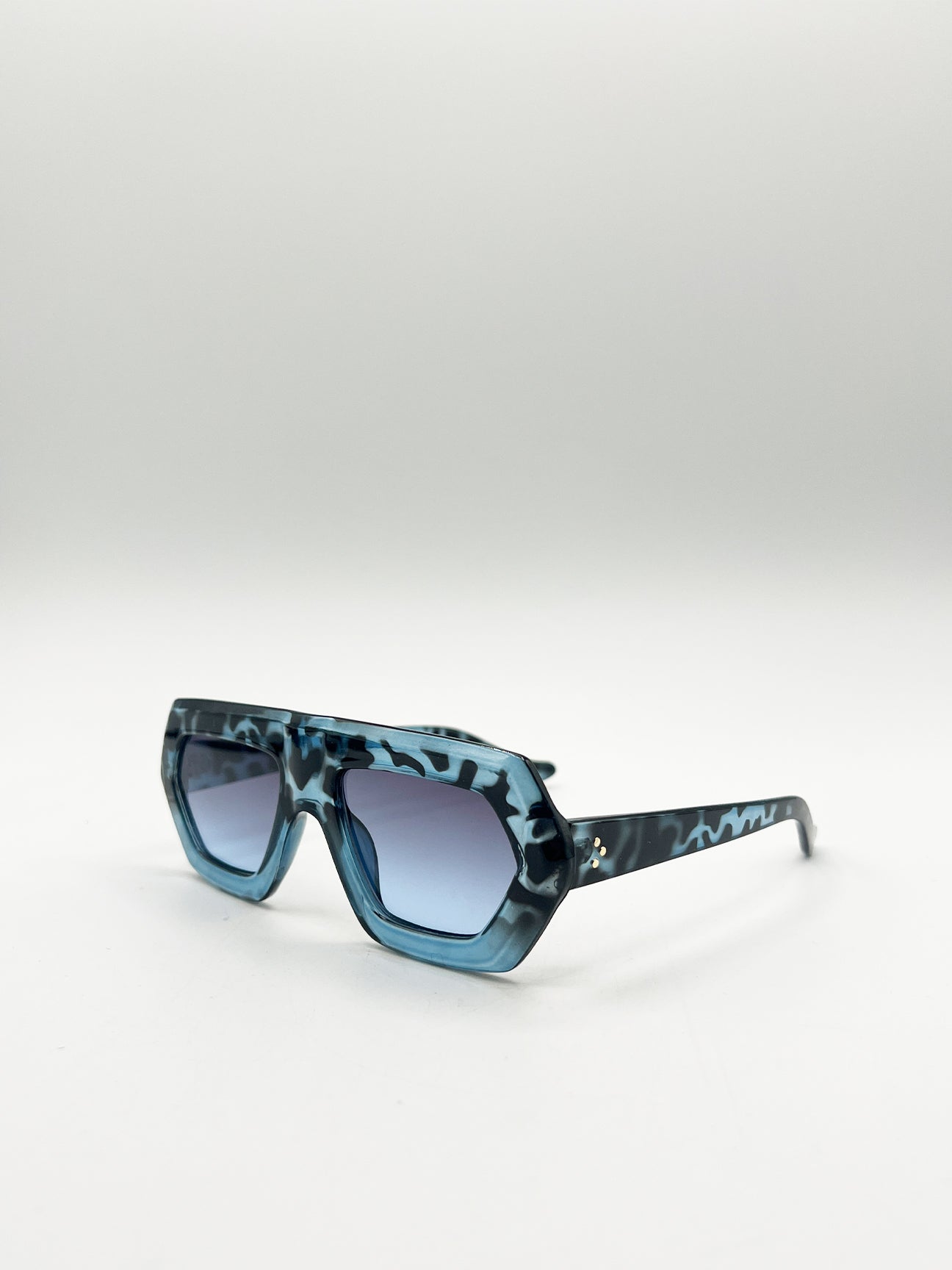 Blue Cross-Border Flat Sunglasses in Blue Leopard, Image 2 of 7