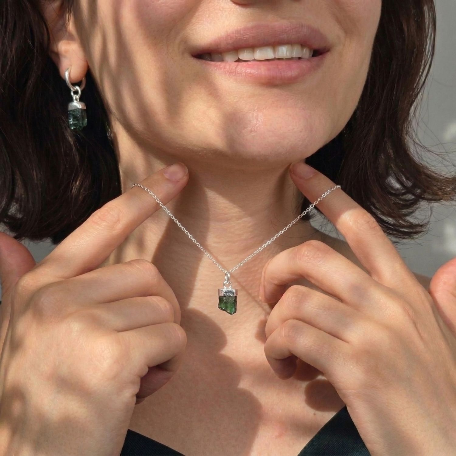 Silver Raw Emerald Sterling Silver May Birthstone Necklace, Image 2 of 4