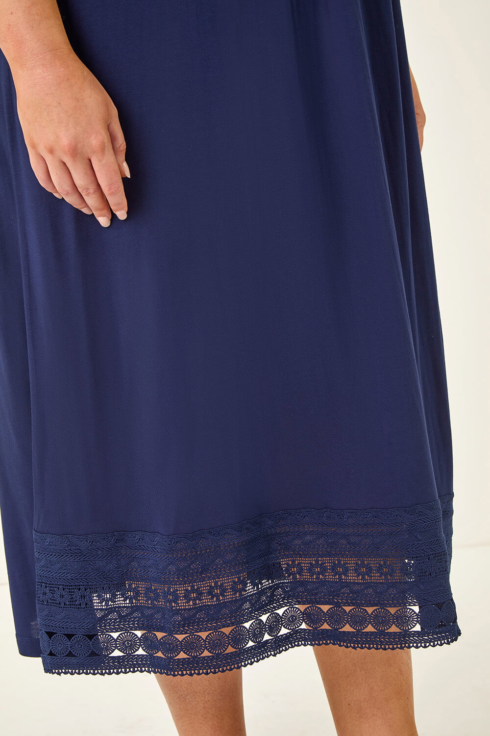 Navy  Curve Lace V-Neck Dress, Image 6 of 5