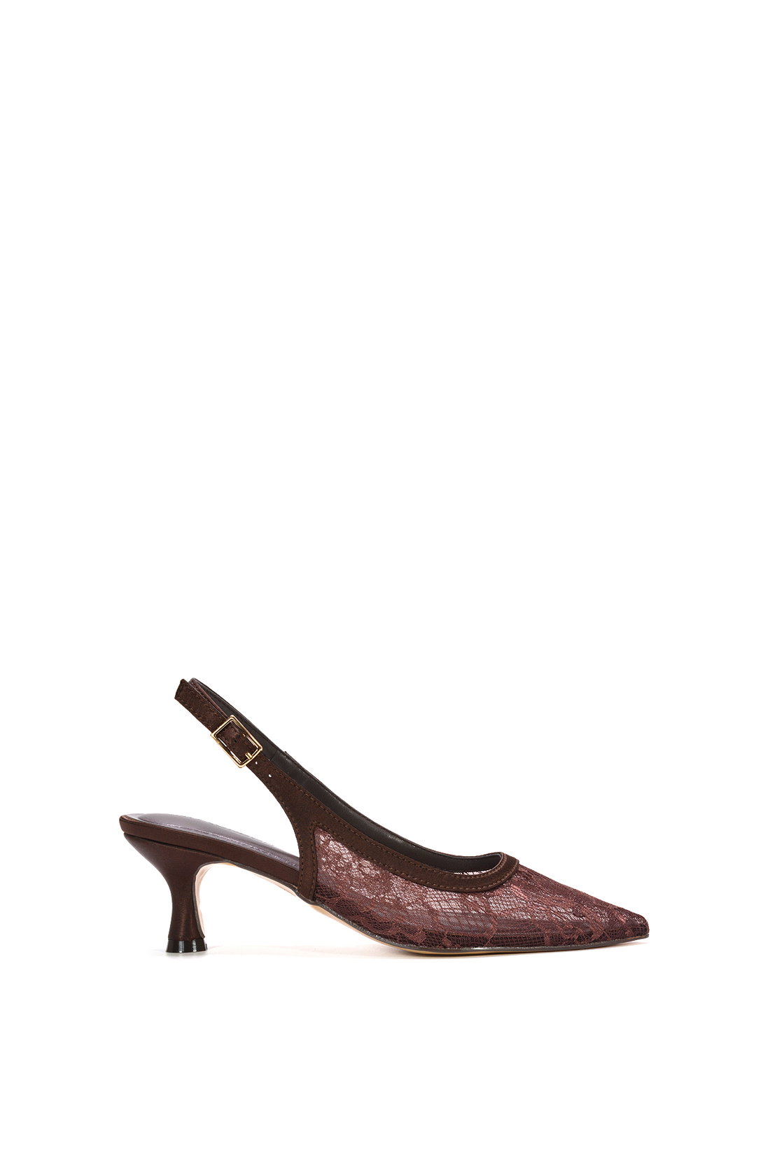 Black Lace Slingback Court Shoes Pointed Toe Kitten Heels