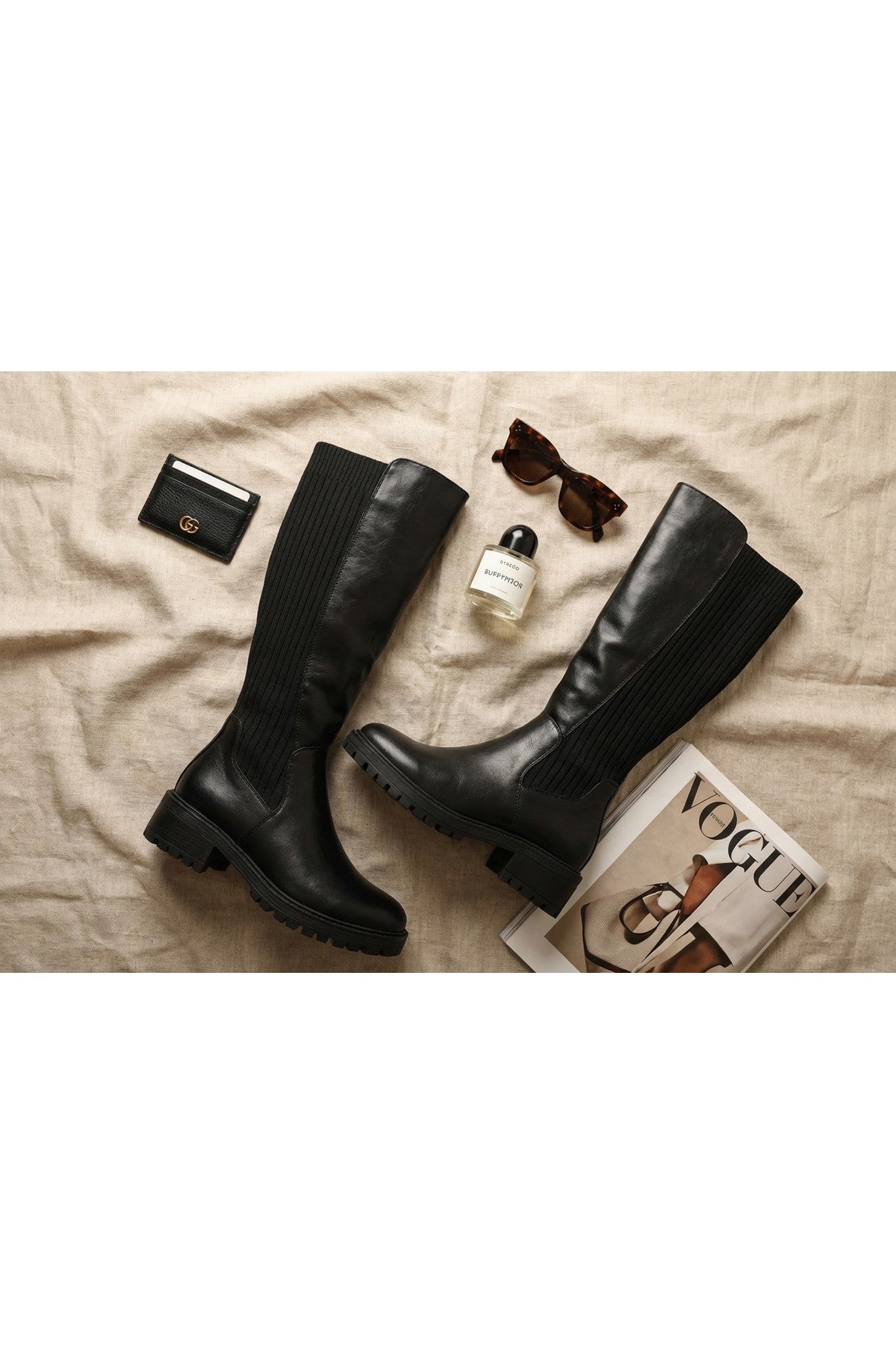 Black iKrush Black Aurelia Zip Up Knee High Boots, Image 8 of 8