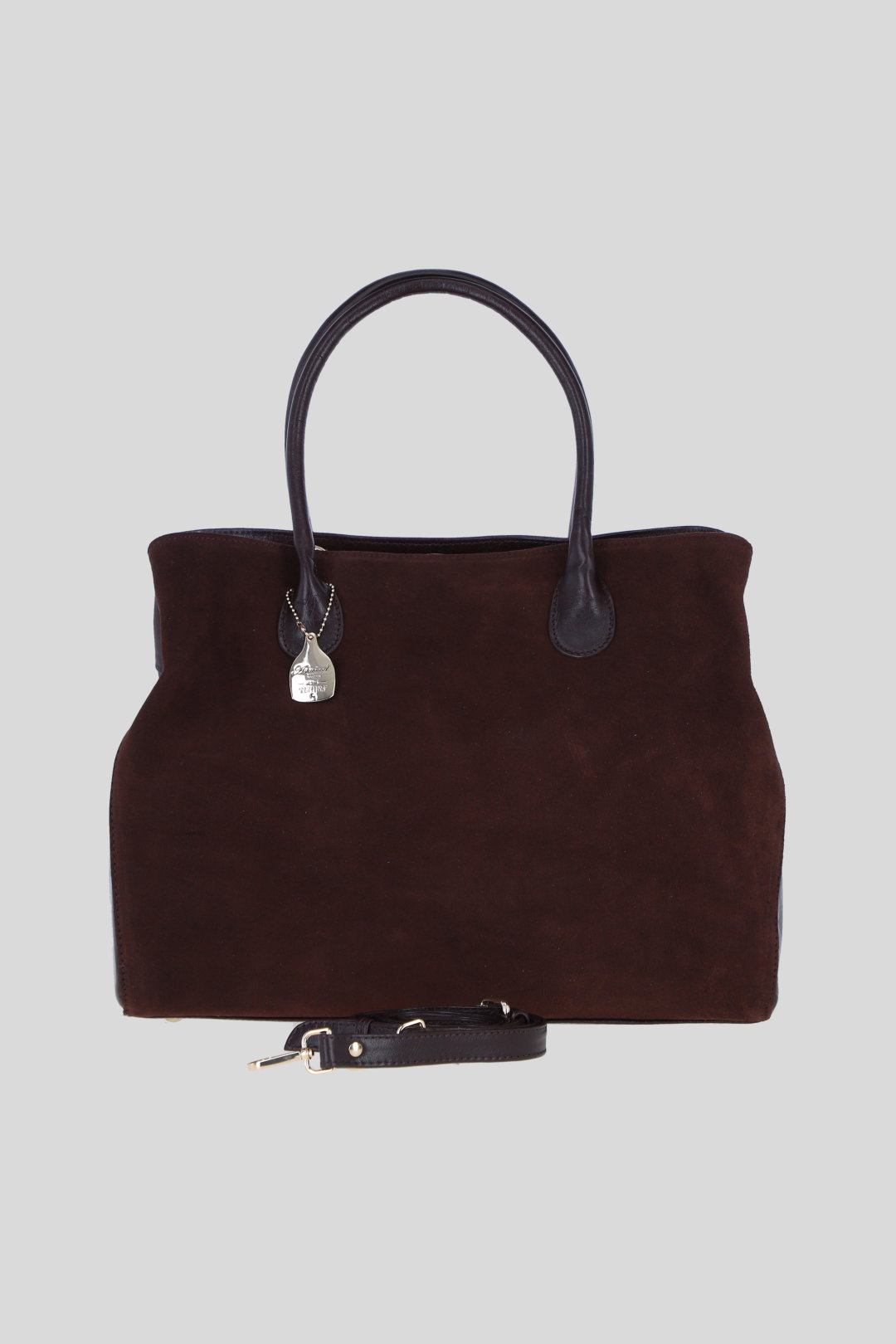 Brown Real Leather and Suede Large Handbag with Detachable Strap, Image 1 of 4