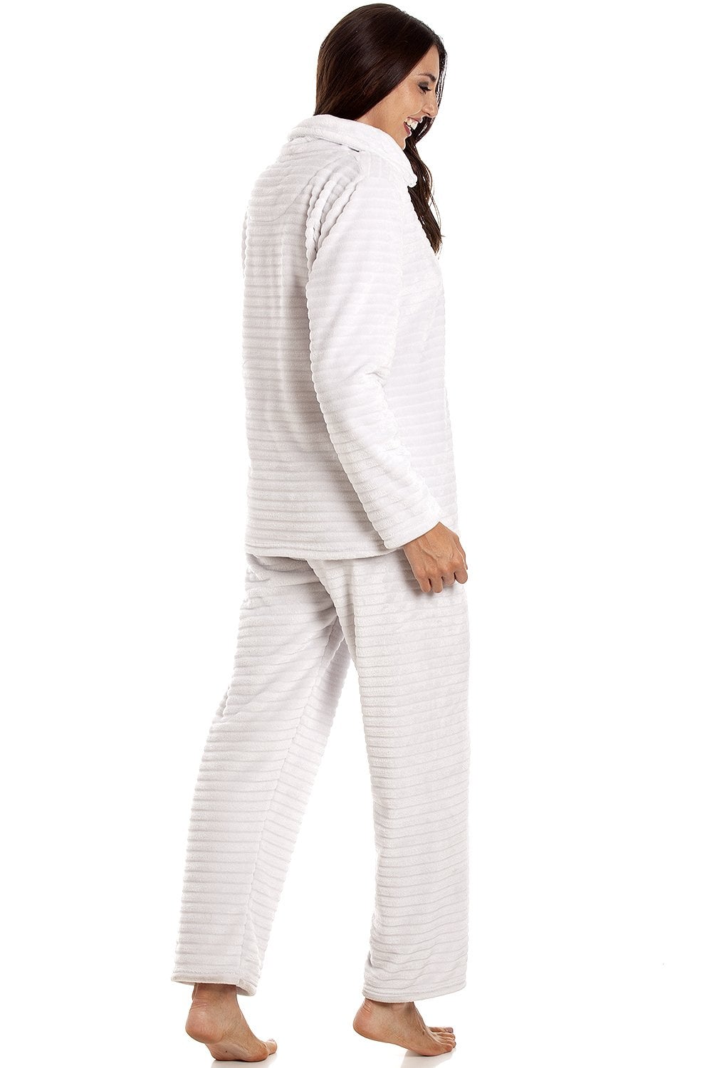 Light Grey Camille Lingerie Light Grey Supersoft Two Piece Striped Pyjama Set, Image 2 of 4