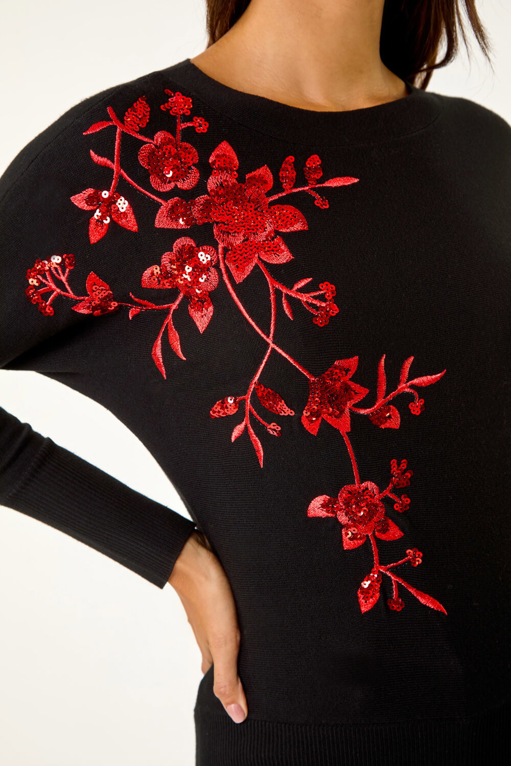 Black Sparkly Floral Knitted Jumper, Image 6 of 5
