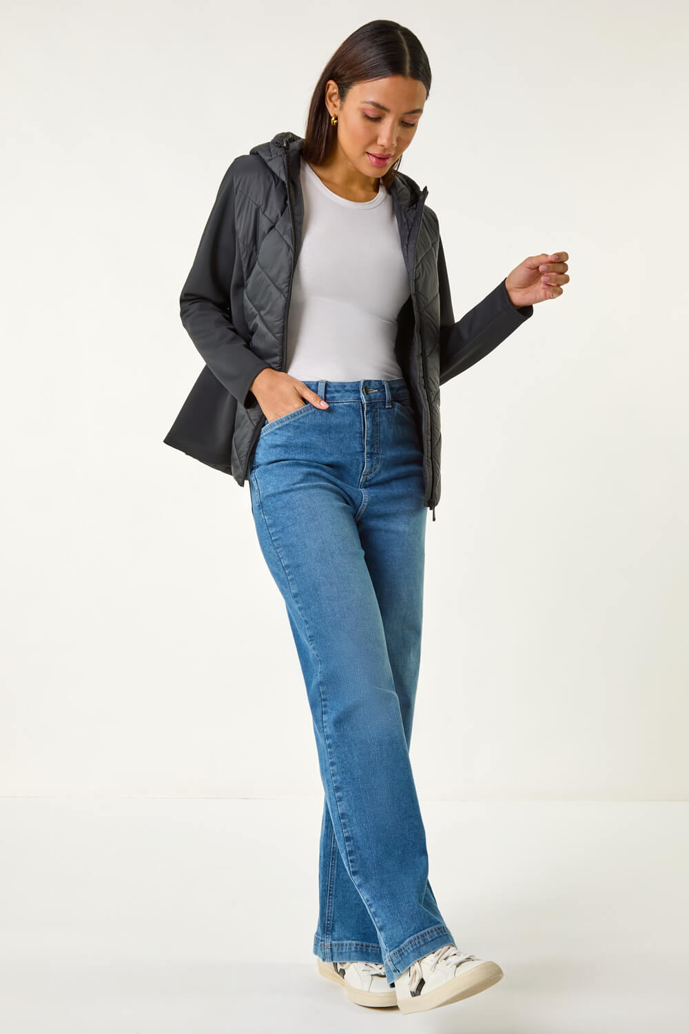 Black Contrast Hooded Padded Jacket, Image 8 of 8