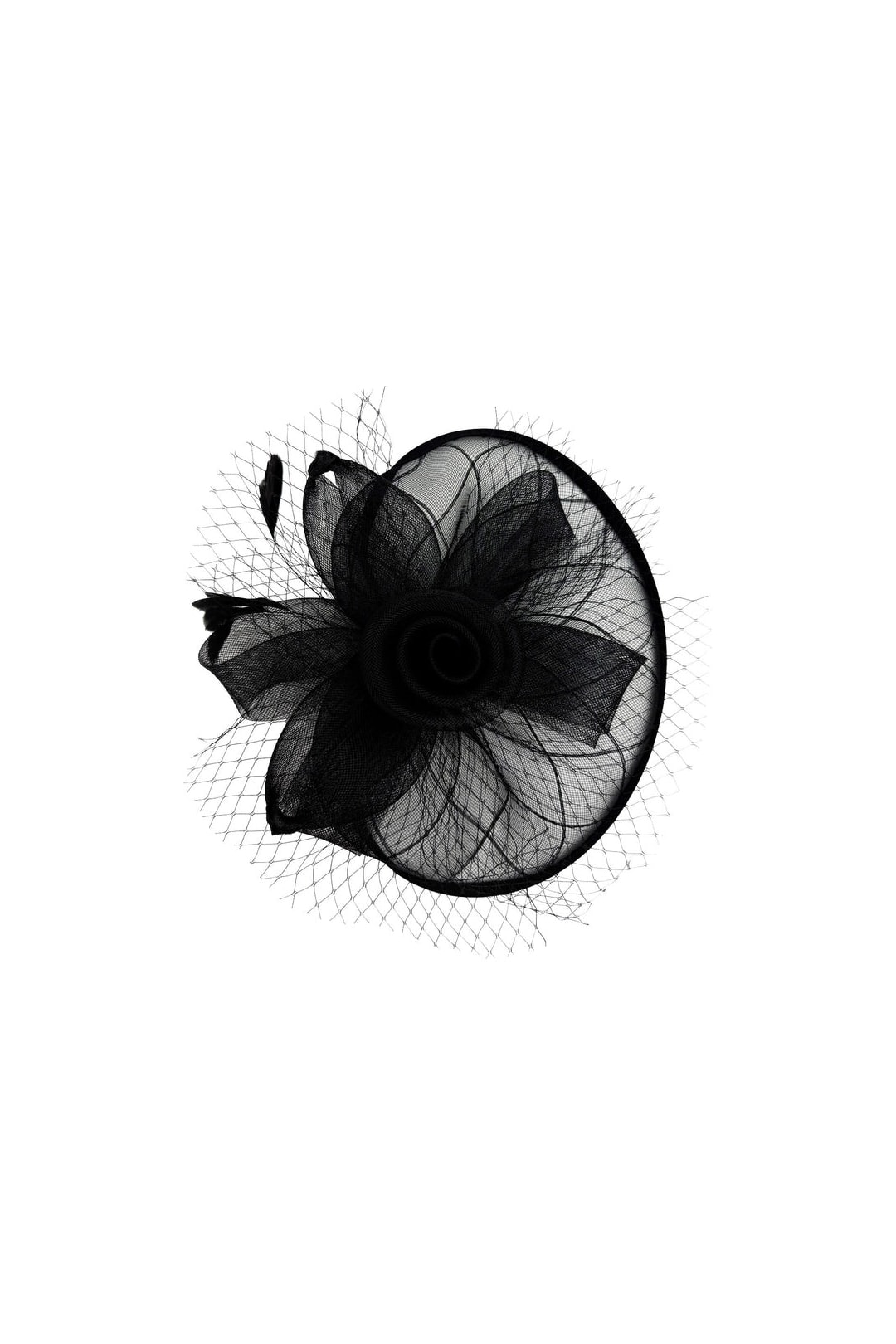 Black SVNX Black Floral Bow Mesh Detailing Fascinator, Image 2 of 3