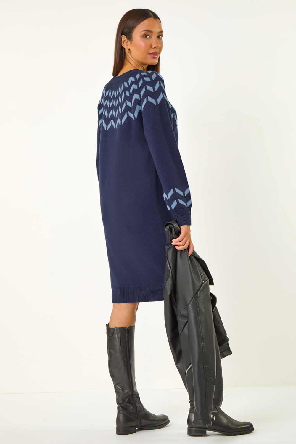 Navy Chevron Print Jumper Dress, Image 4 of 5
