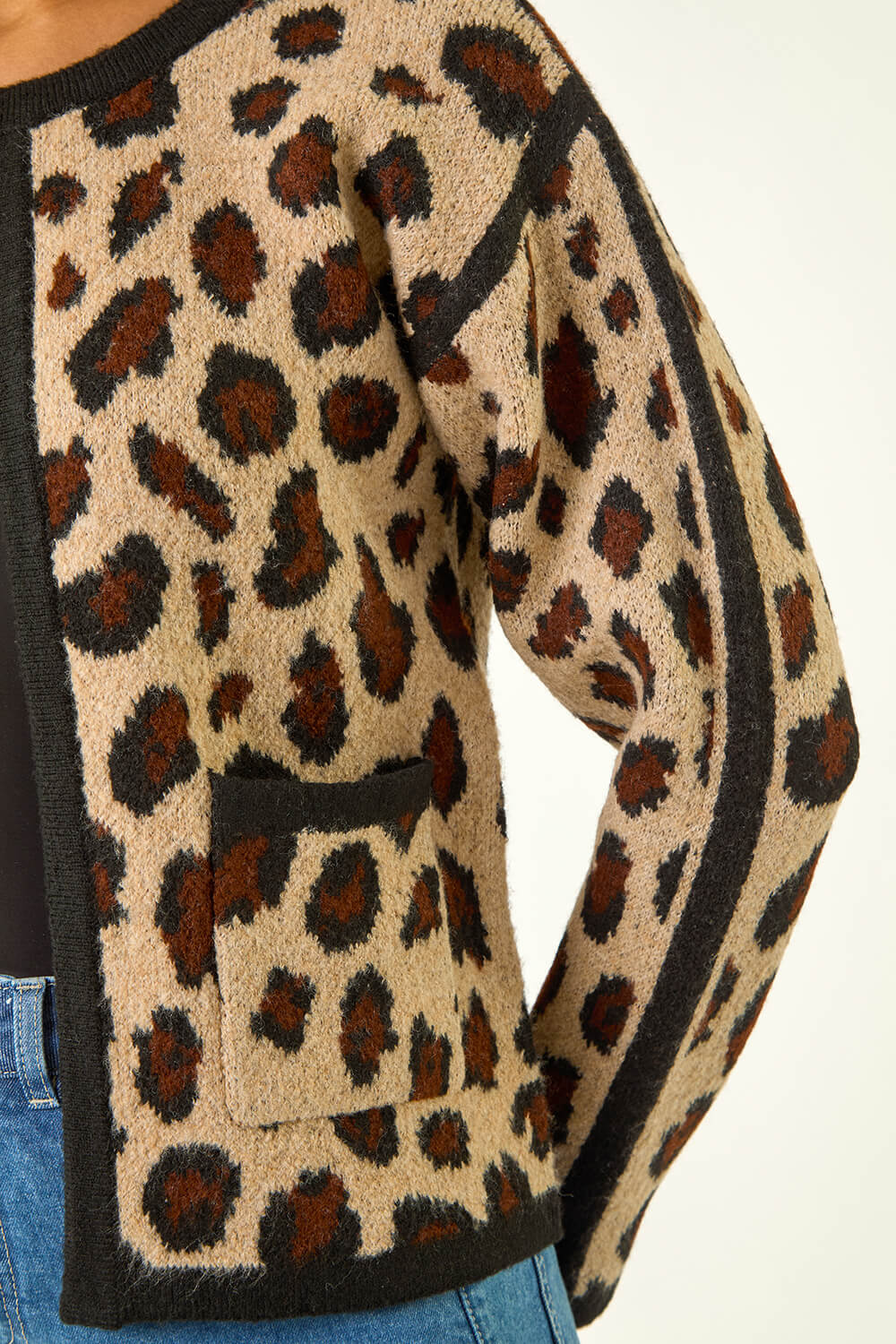 Natural  Animal Print Knit Cardigan, Image 6 of 5