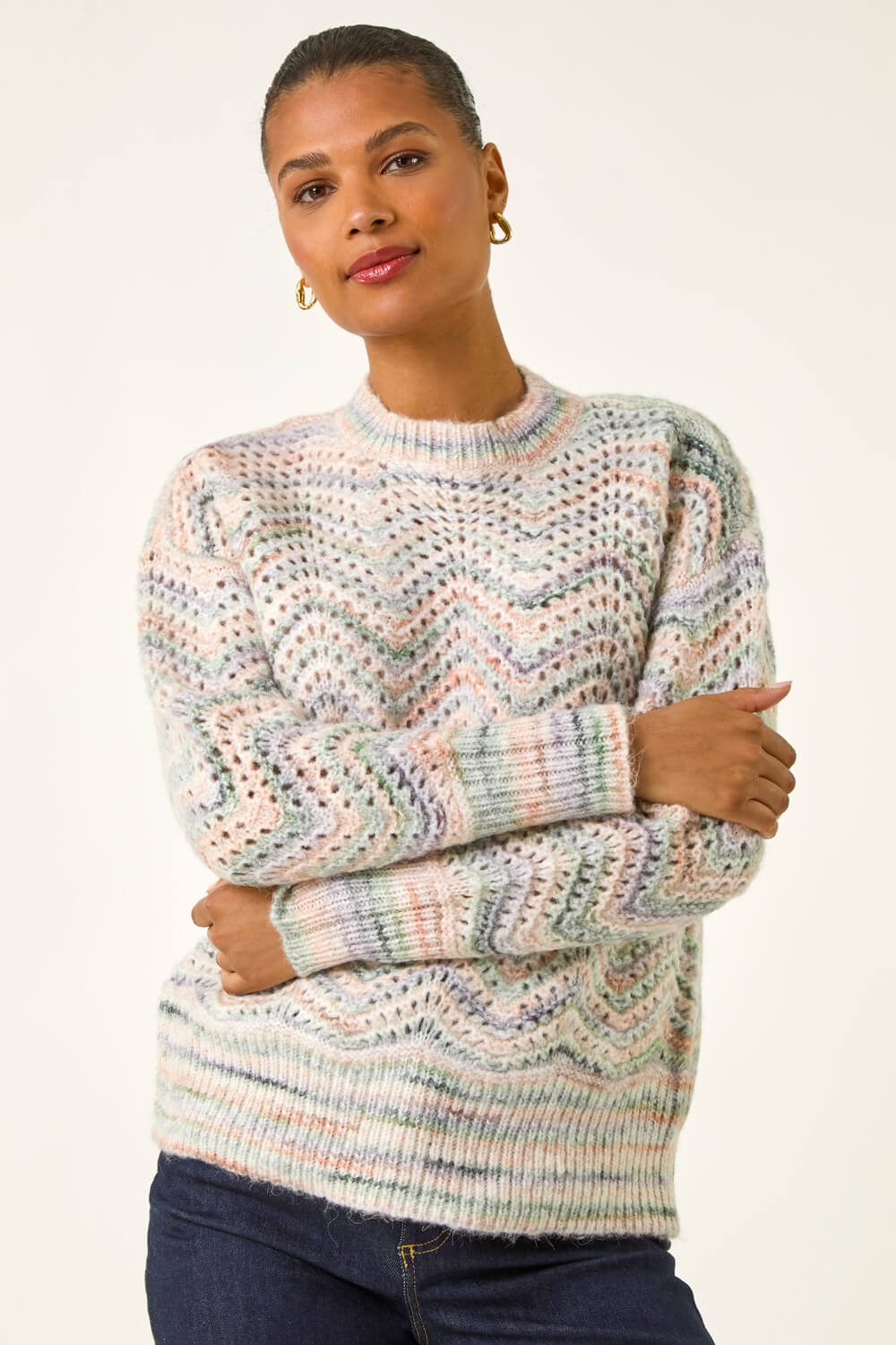 Light Grey Zig Zag Pointelle Knit Jumper, Image 5 of 5