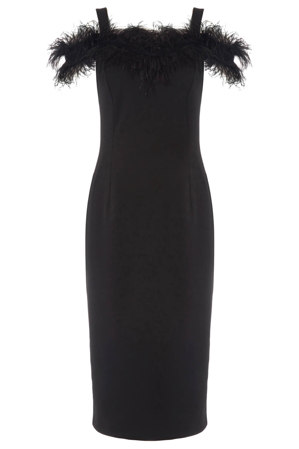 Black Feather Embellished Fitted Dress, Image 6 of 5