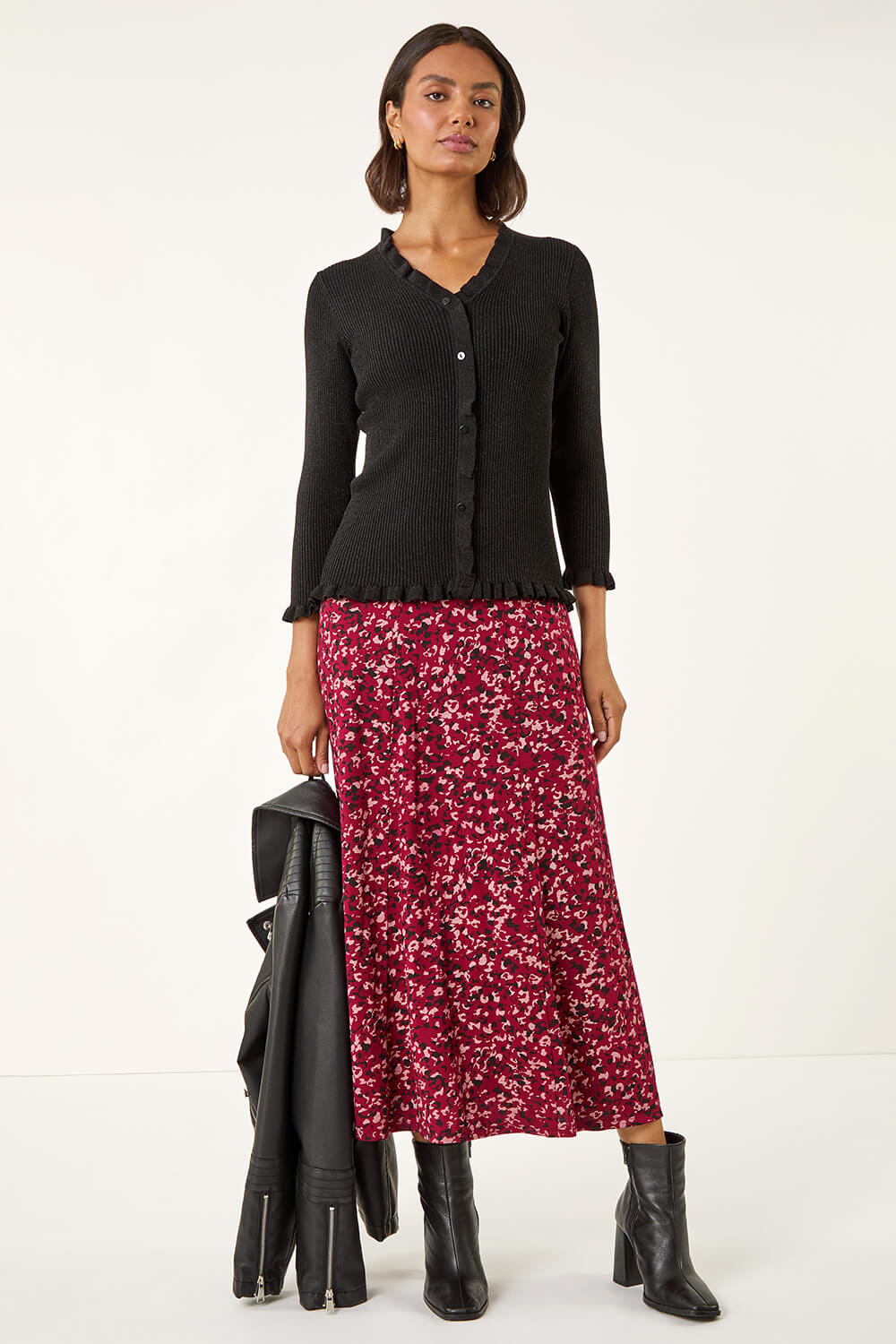 Black V-Neck Ruffle Knit, Image 4 of 6