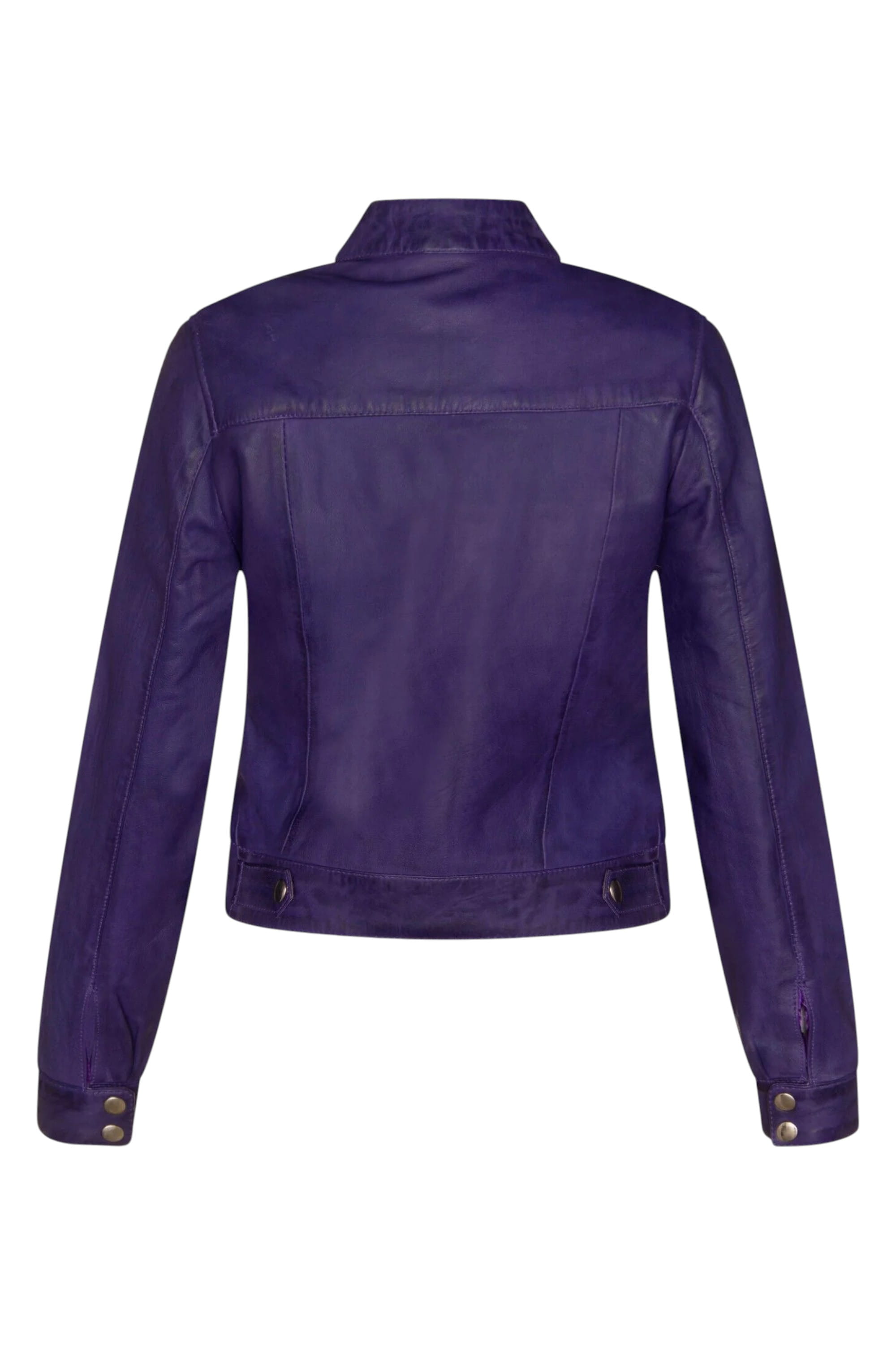 Purple Womens Leather Moto Biker Jacket-Braga, Image 4 of 5