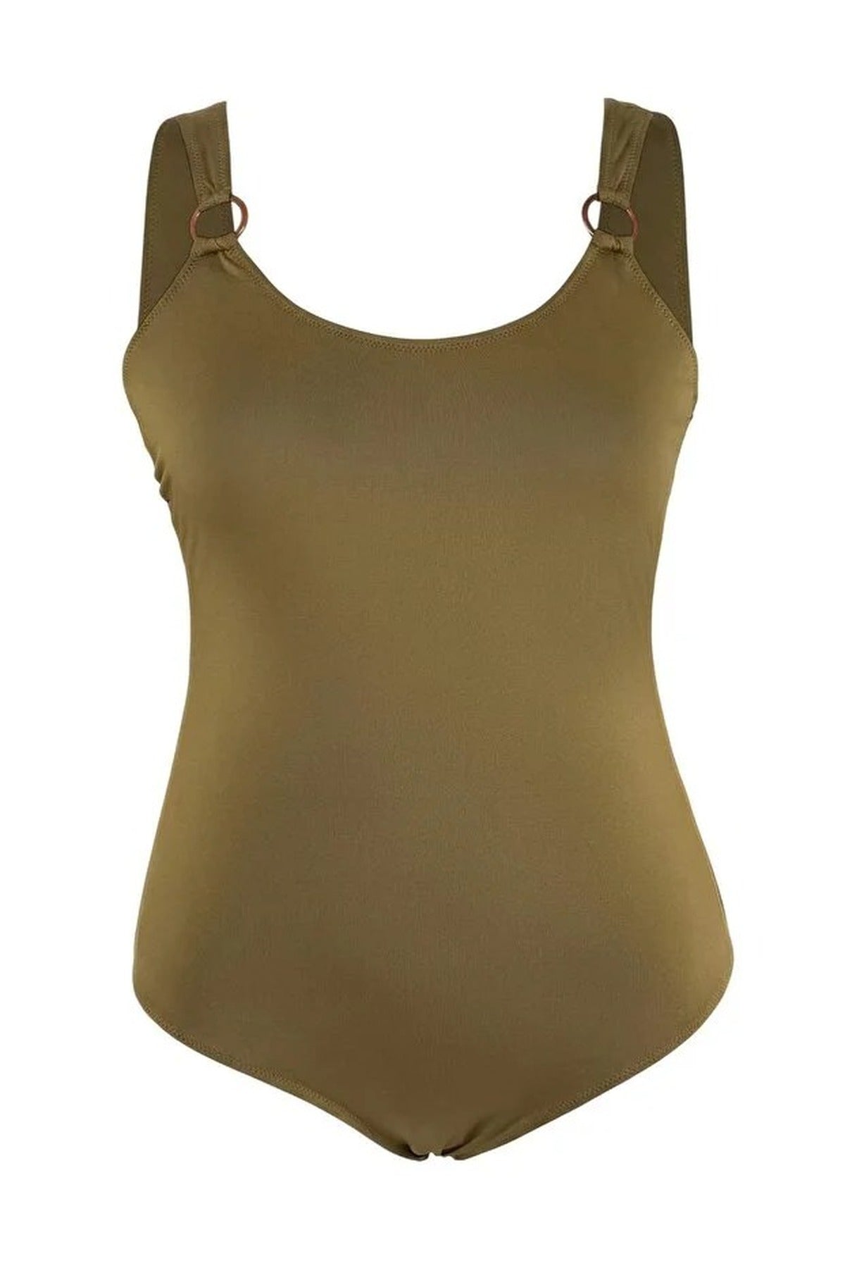 Khaki Ring Detail Scoop Neck Classic Swimsuit, Image 3 of 3