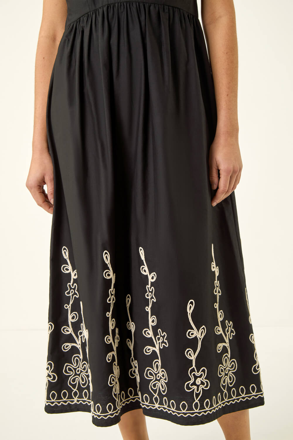 Black Embroidered V-Neck Midi Dress | Roman UK