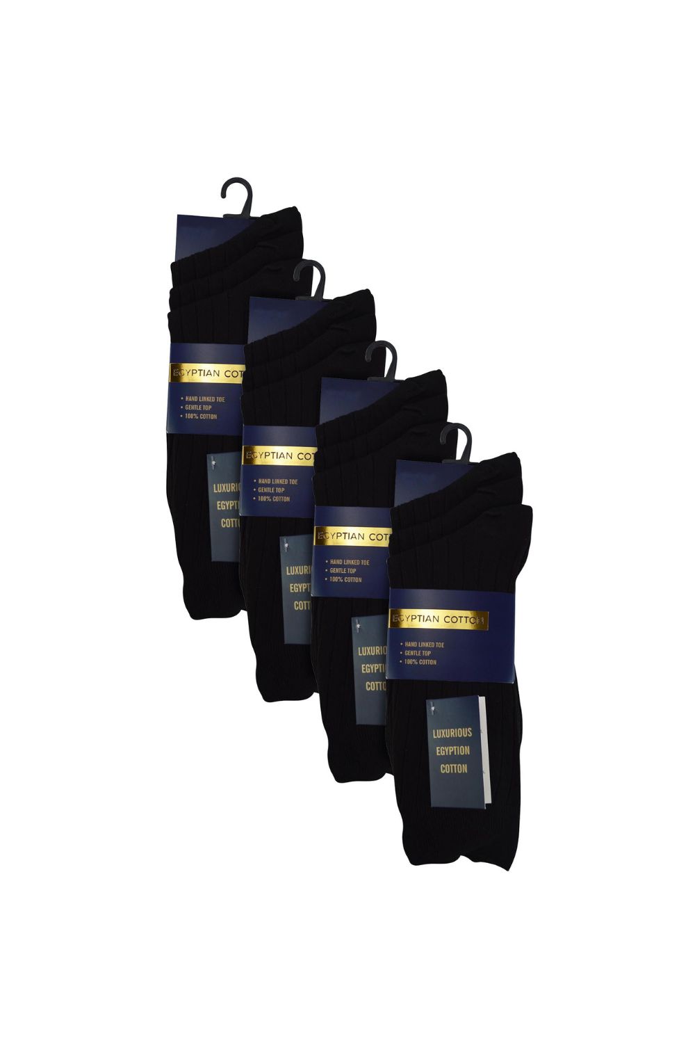 Black 12 Pair 100% Egyptian Cotton Ribbed Socks, Image 2 of 3