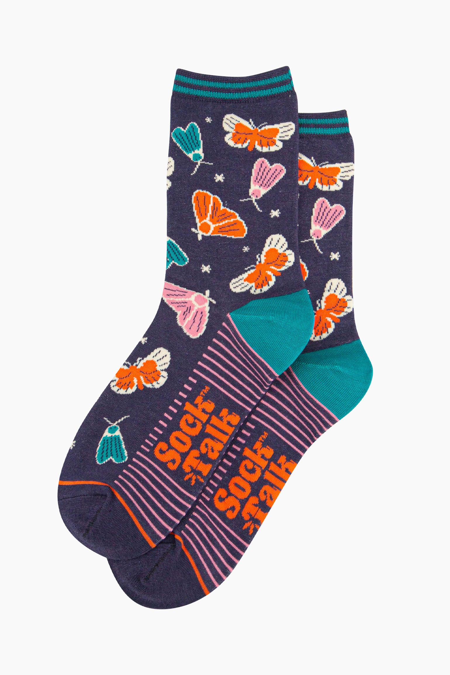 Navy Blue Night Flying Moths Bamboo Socks, Image 2 of 4