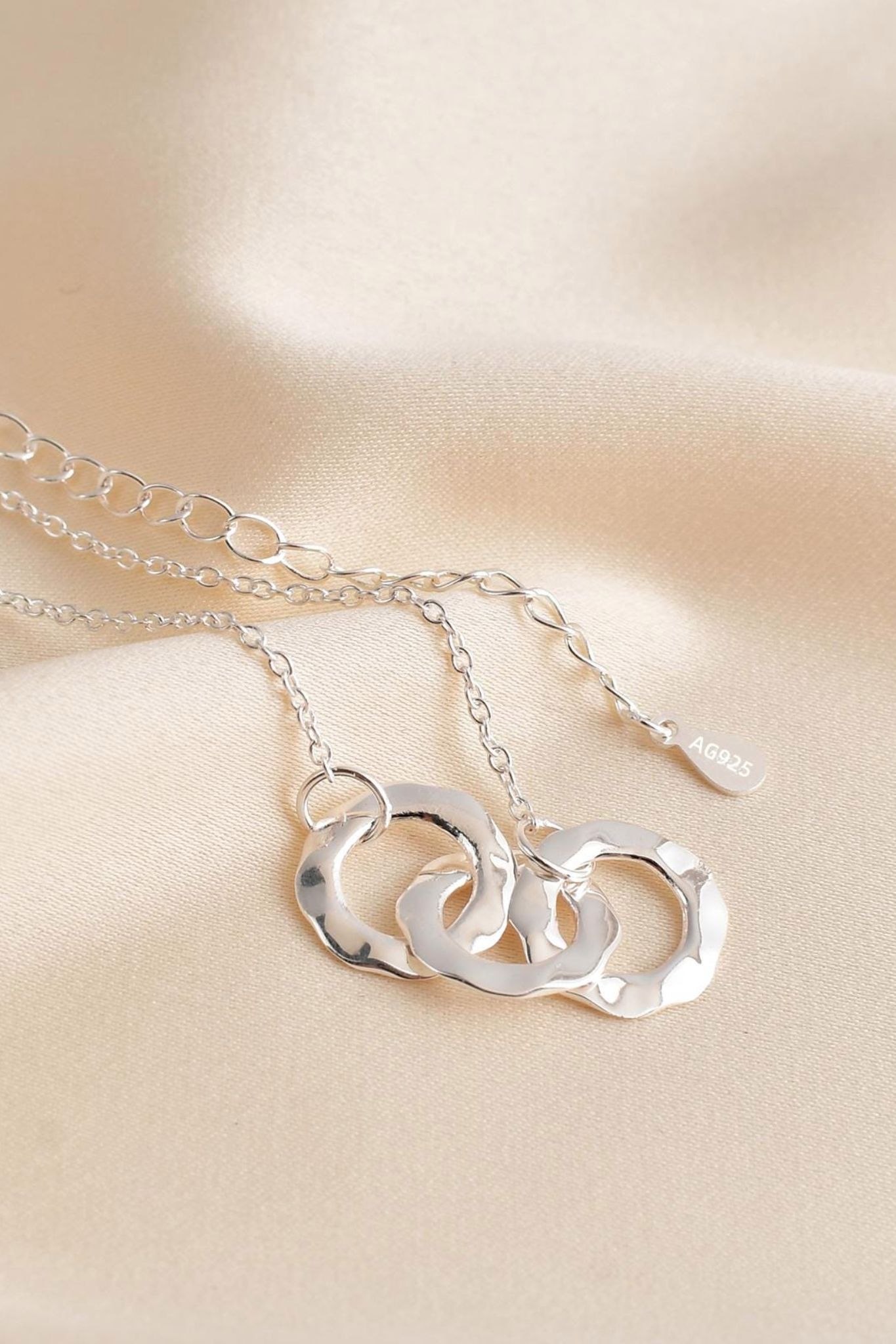 Metallic Sterling Silver Hammered Circle Ring Necklace