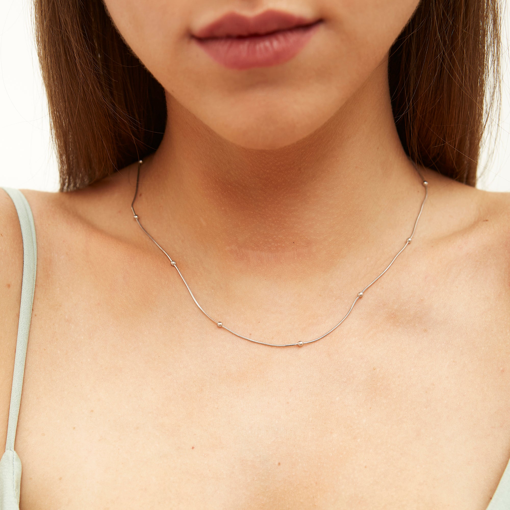 Gold Italian Bead Chain Sterling Silver Satellite Necklace, Image 3 of 4