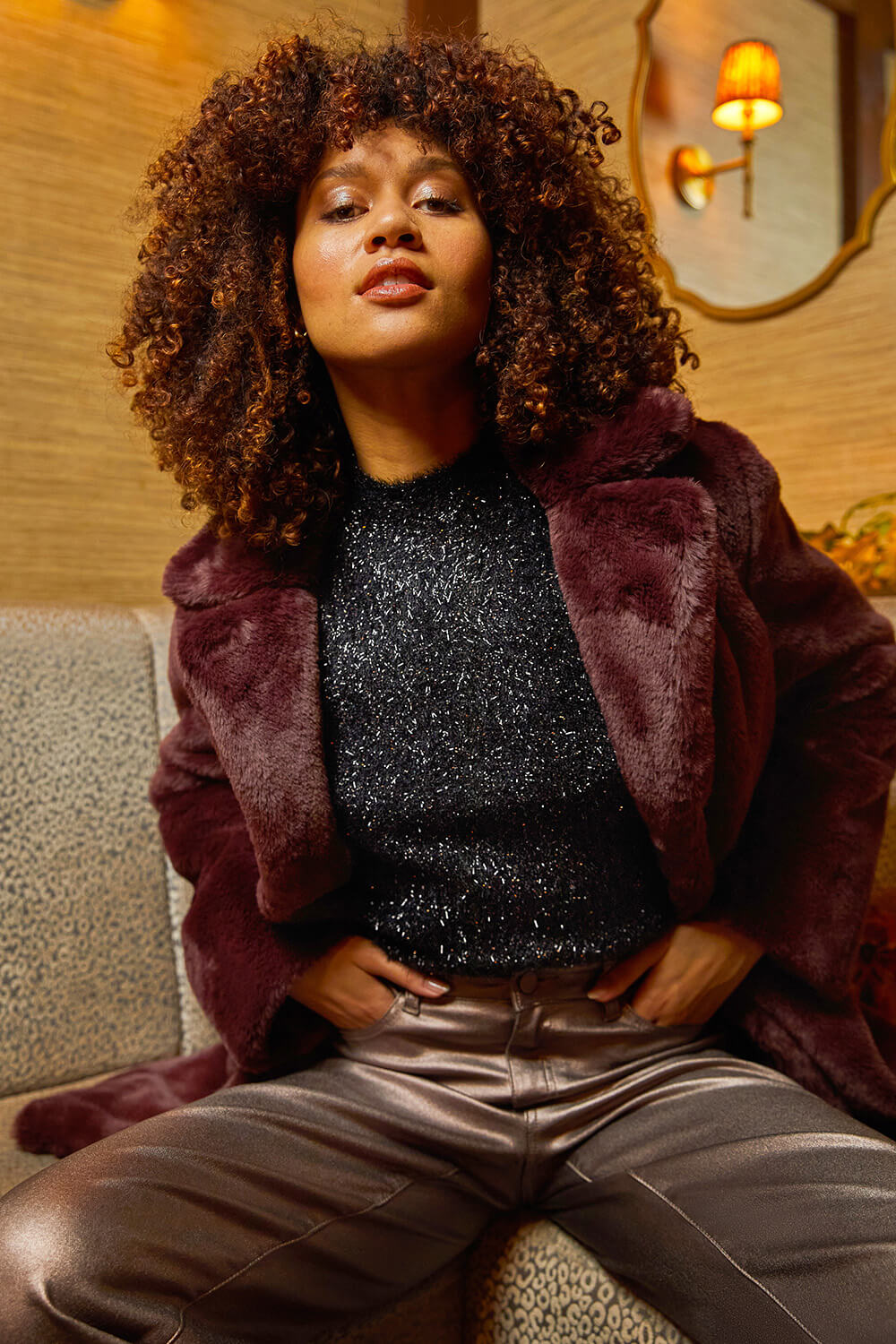 Black High Neck Fluffy Tinsel Knit Top, Image 8 of 7