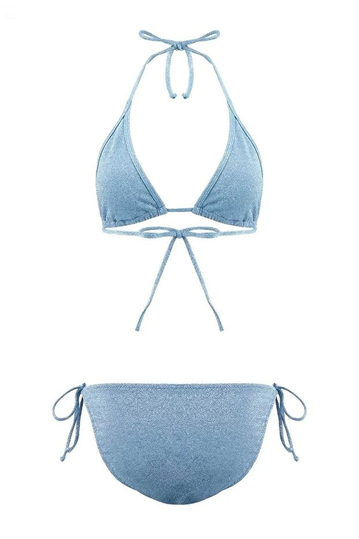 Blue WOVCOR Blue Triangle Tie Side Bikini Set with Halterneck Top, Image 2 of 2