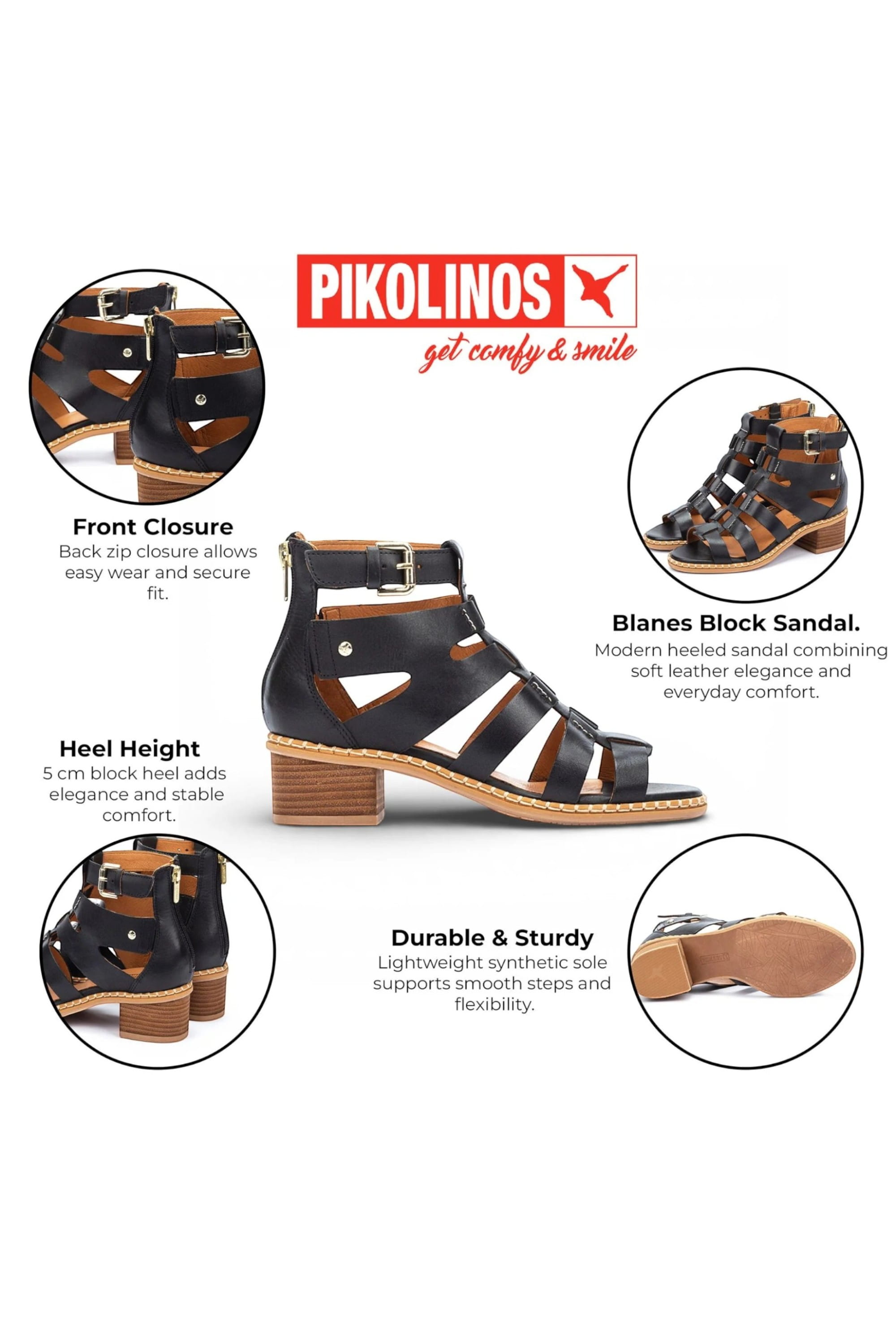 Black Womens Soft Block Heel Sandals W3H-1823, Image 3 of 8