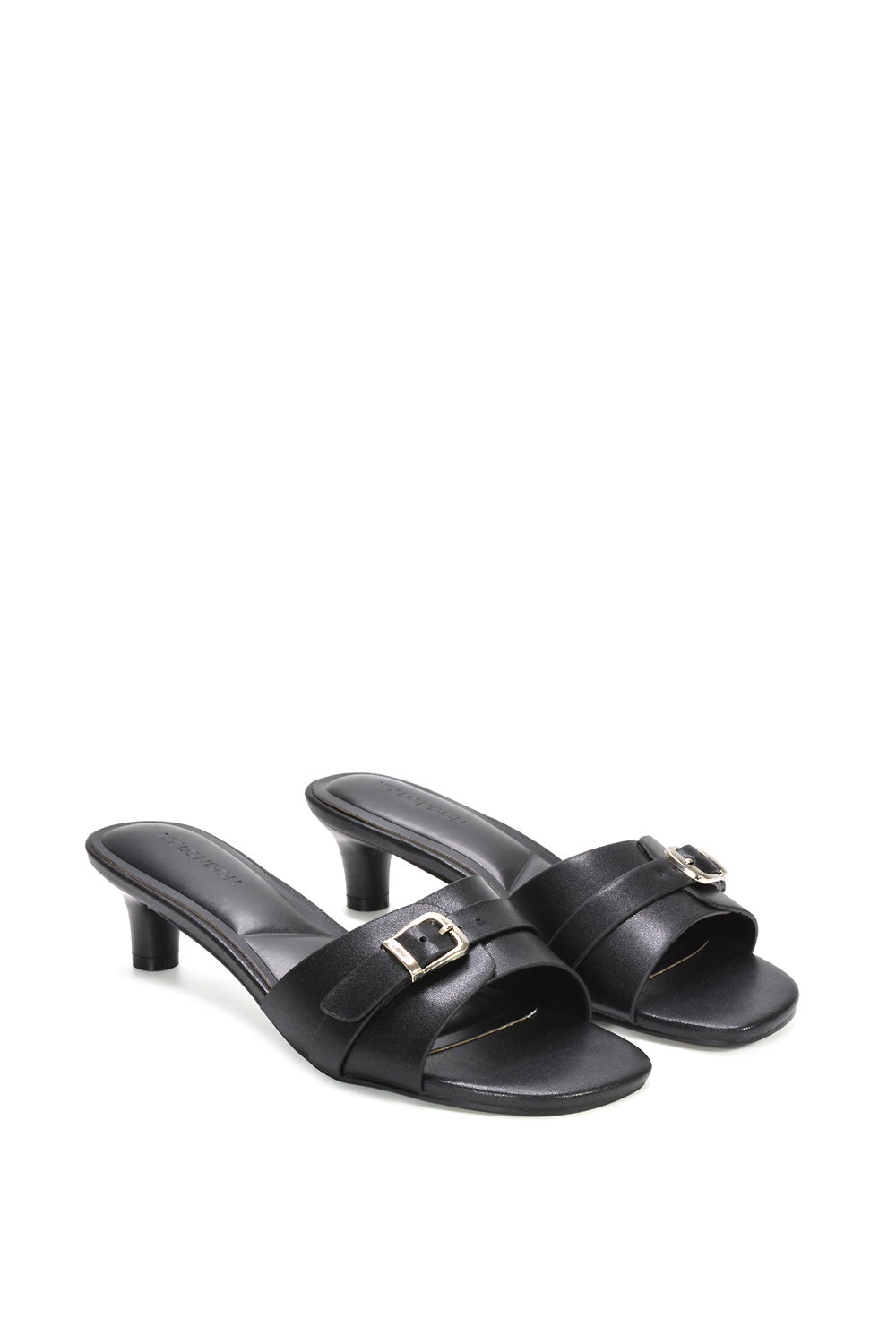 Black XY LONDON Black 'Romee' Slip On Low Kitten Heel Mule Sandals, Image 3 of 6