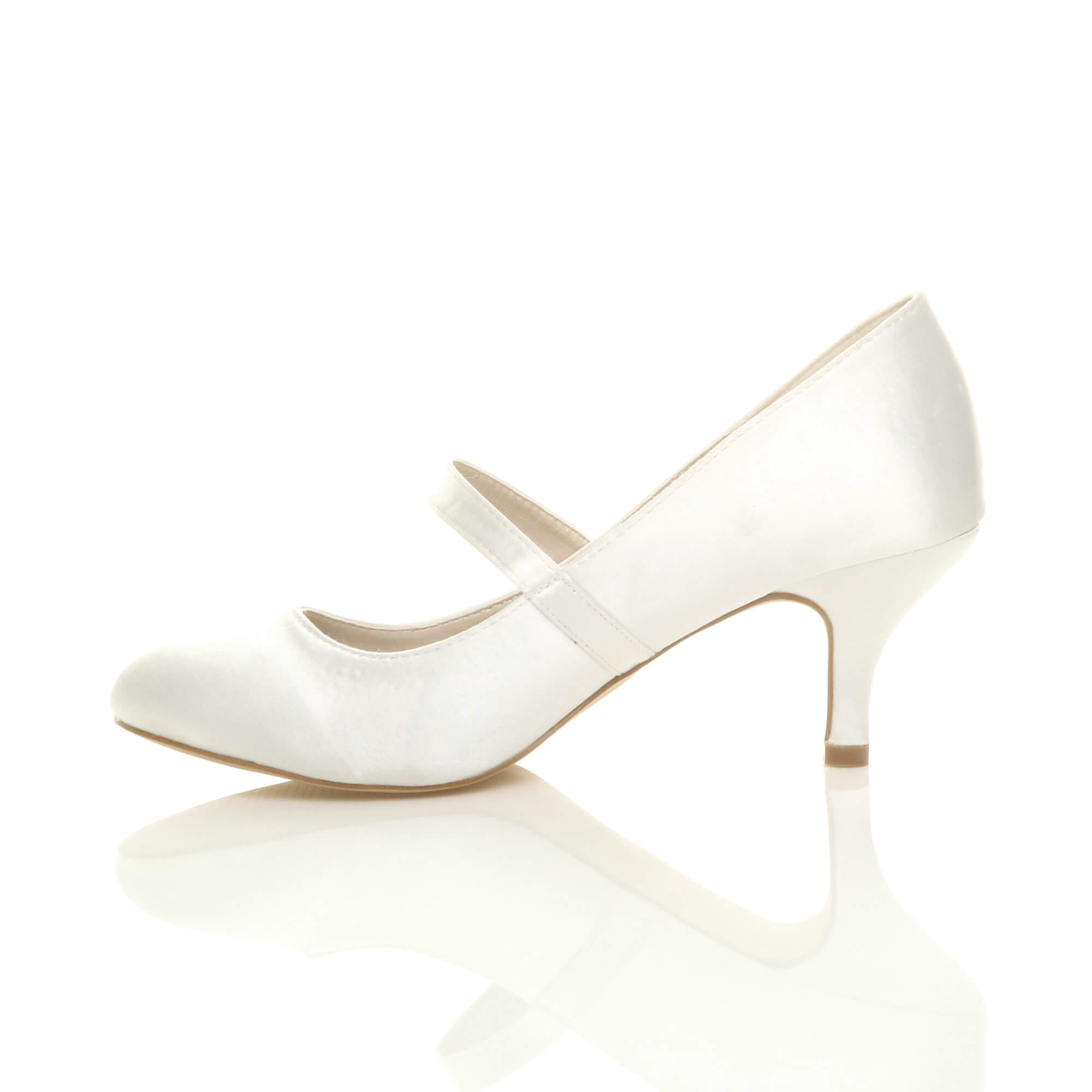 White AJVANI White Mid Heel Mary Jane Court Shoes, Image 3 of 6
