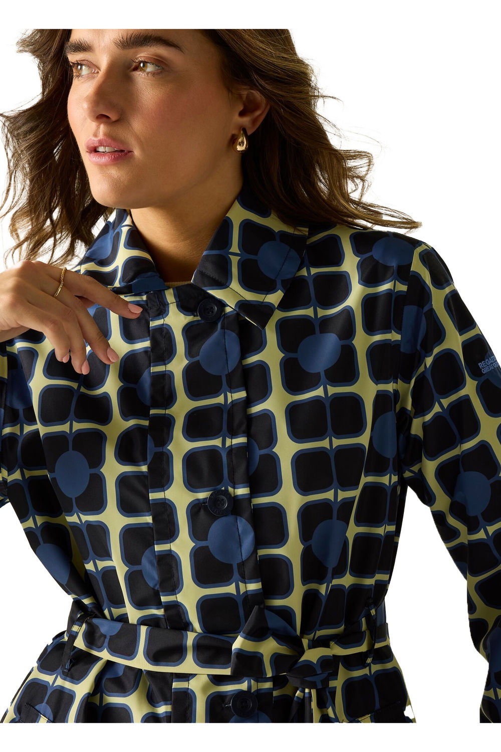 Navy Orla Kiely Waterproof Trench Coat, Image 4 of 5
