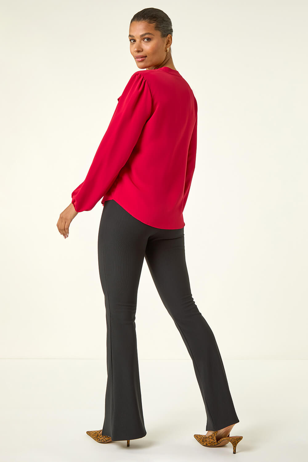 Red Ruffle Neck Blouse, Image 4 of 5