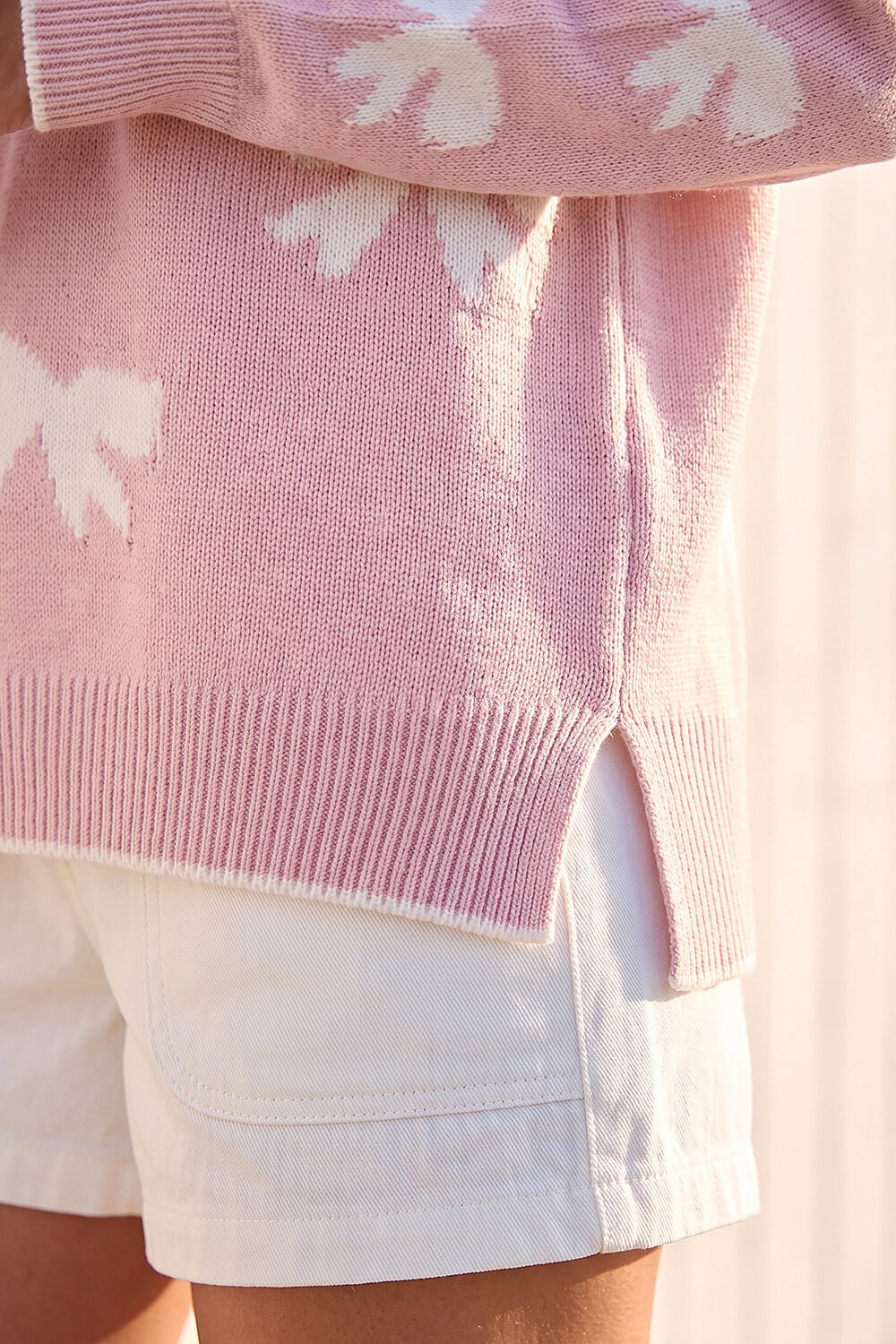 Light Pink Bow Contrast Stitch Knit Jumper, Image 5 of 4