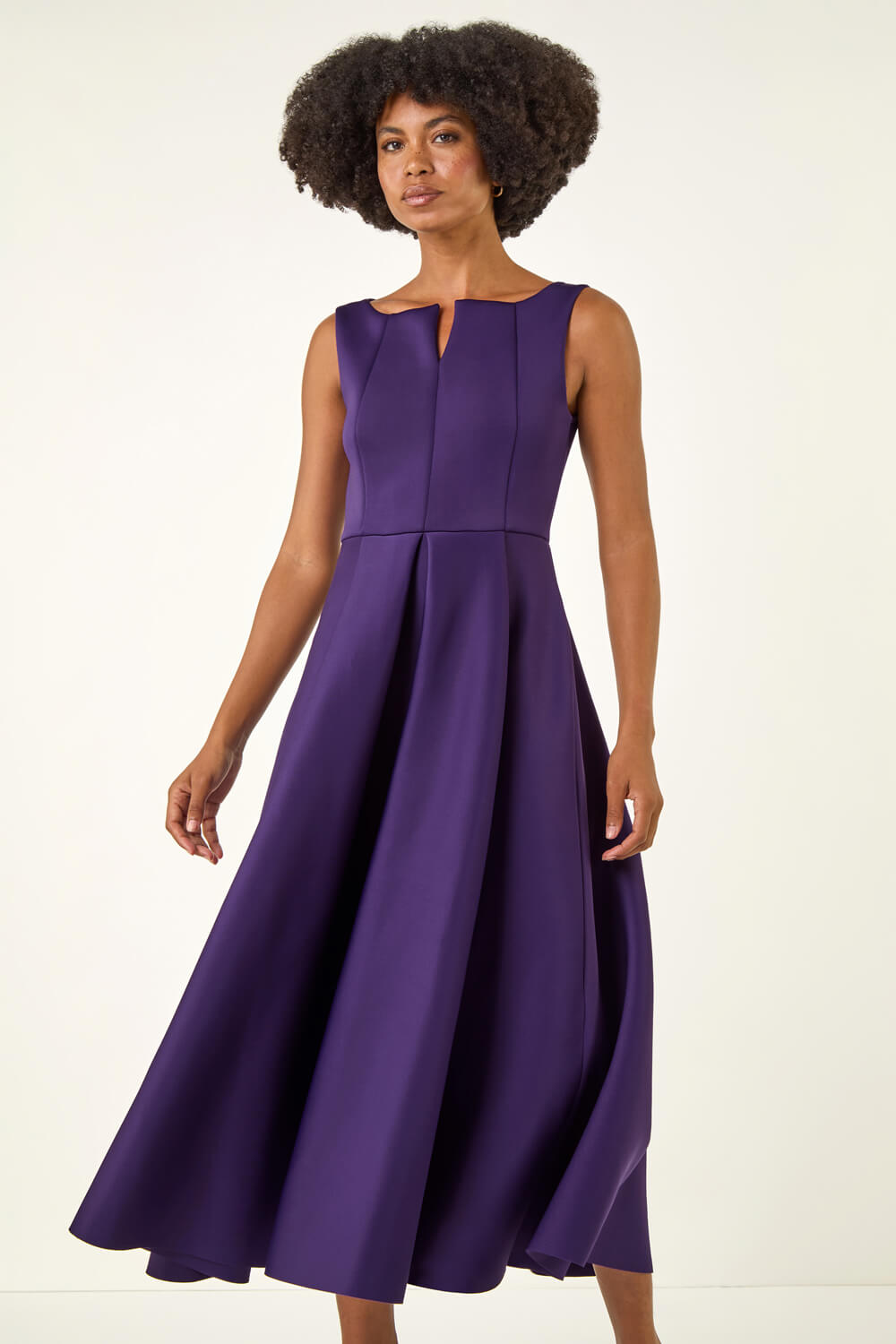 Purple Notch Neck Premium Stretch Dress, Image 3 of 5