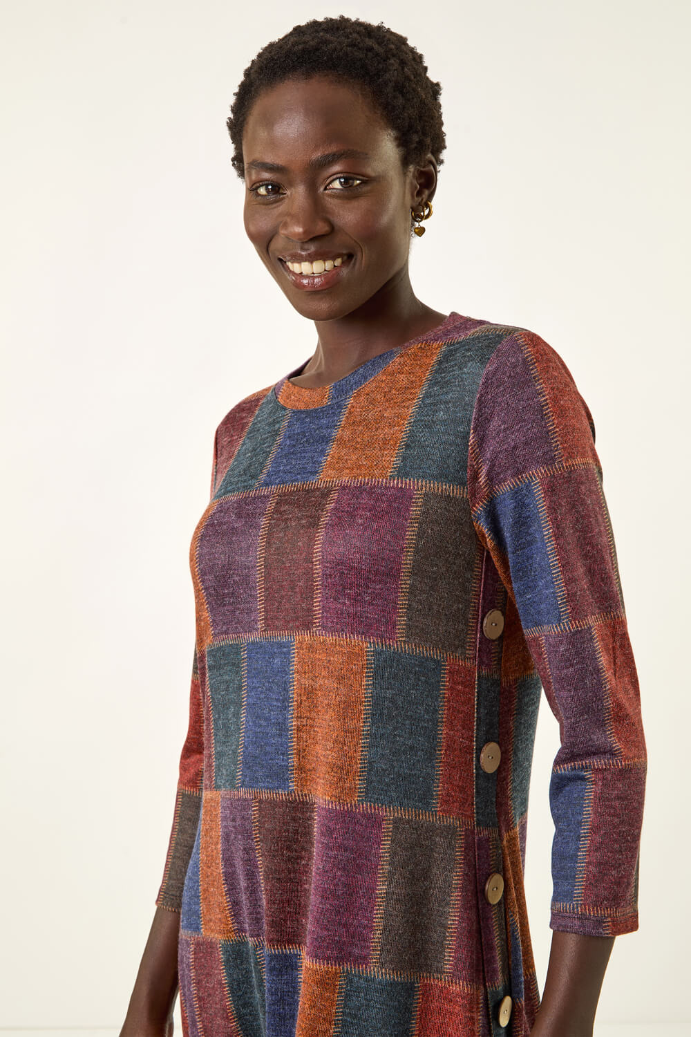 Red Patchwork Button Swing Dress, Image 5 of 5