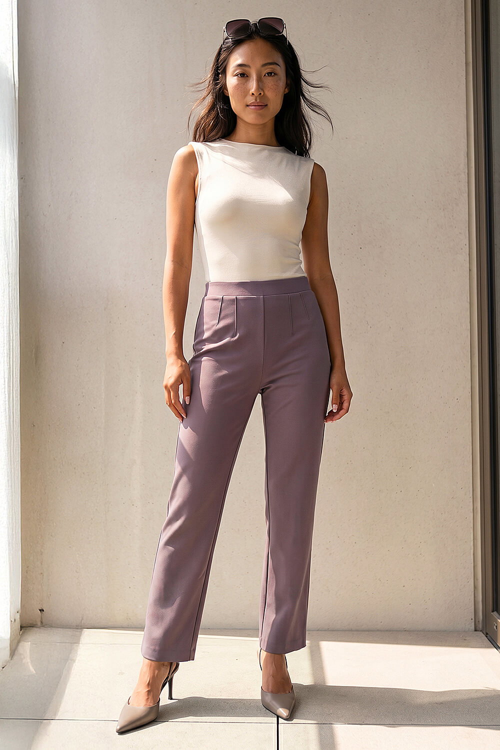 Taupe Petite Straight Leg Ponte Stretch Trousers