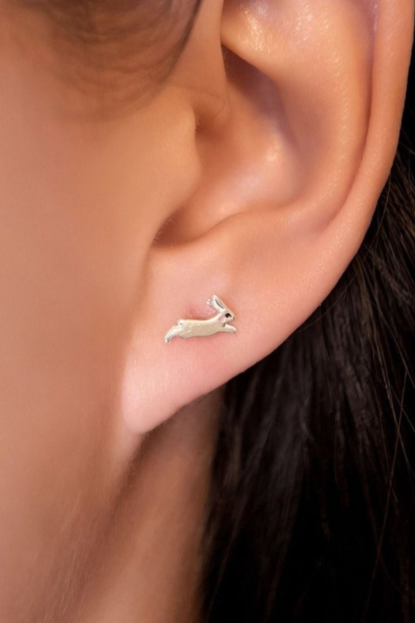 Silver Sterling Silver Bunny Rabbits Stud Earrings, Image 2 of 3