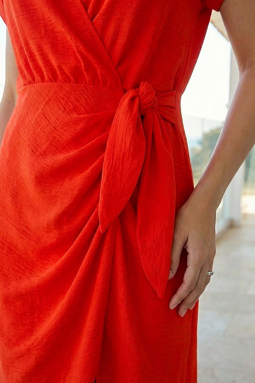 ORANGE Dusk Tie Detail Wrap Dress, Image 5 of 4