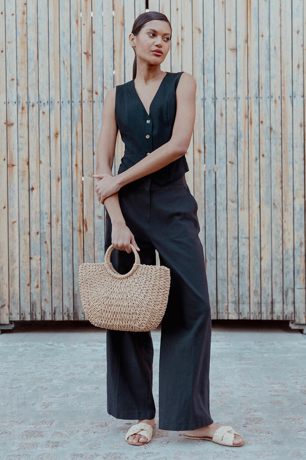 Black Smart Twill Wide Leg Pocket Trouser, Image 7 of 7