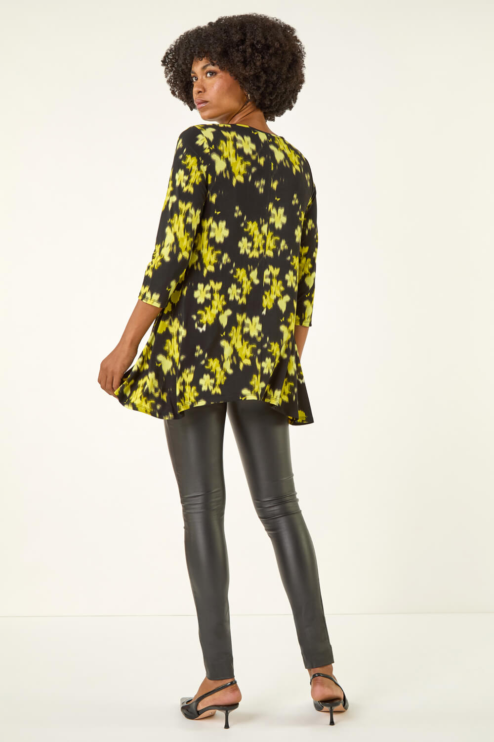 Yellow Floral Print Hanky Hem Top, Image 4 of 5