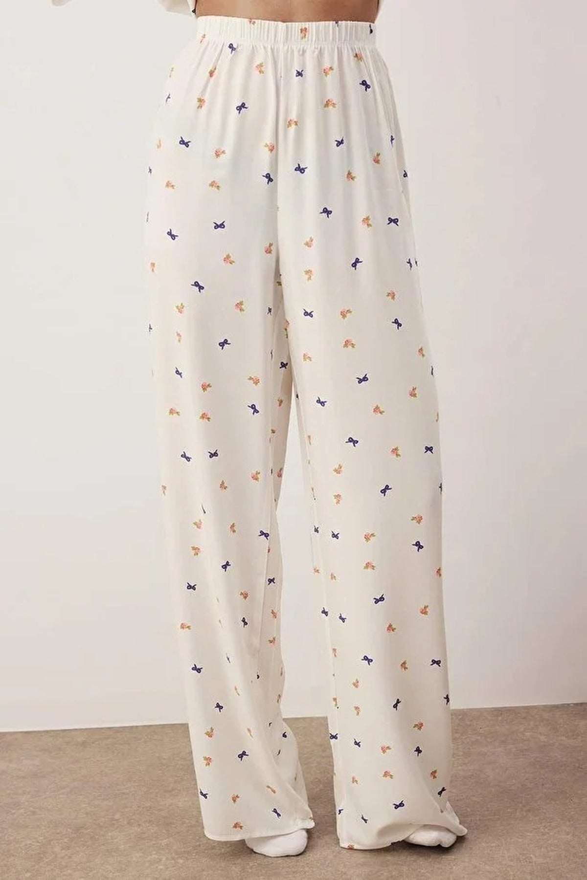 Beige 2-Piece Printed Woven Pajama Set, Image 2 of 3