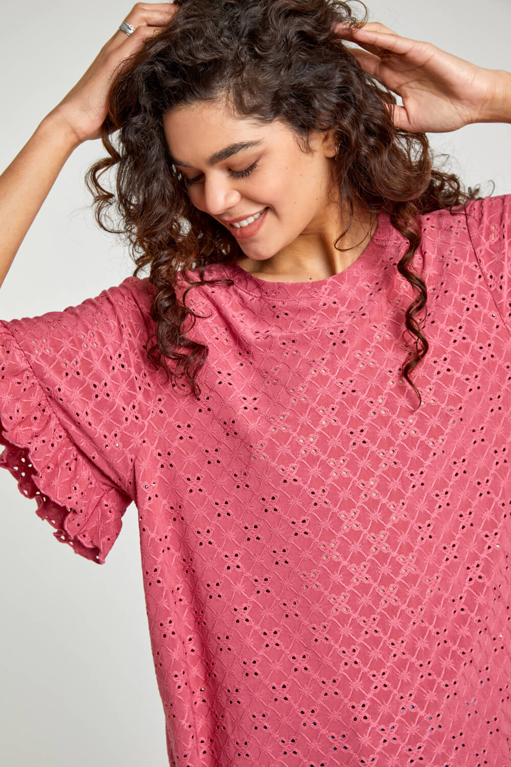 Rose Frill Sleeve Broderie Top, Image 1 of 5