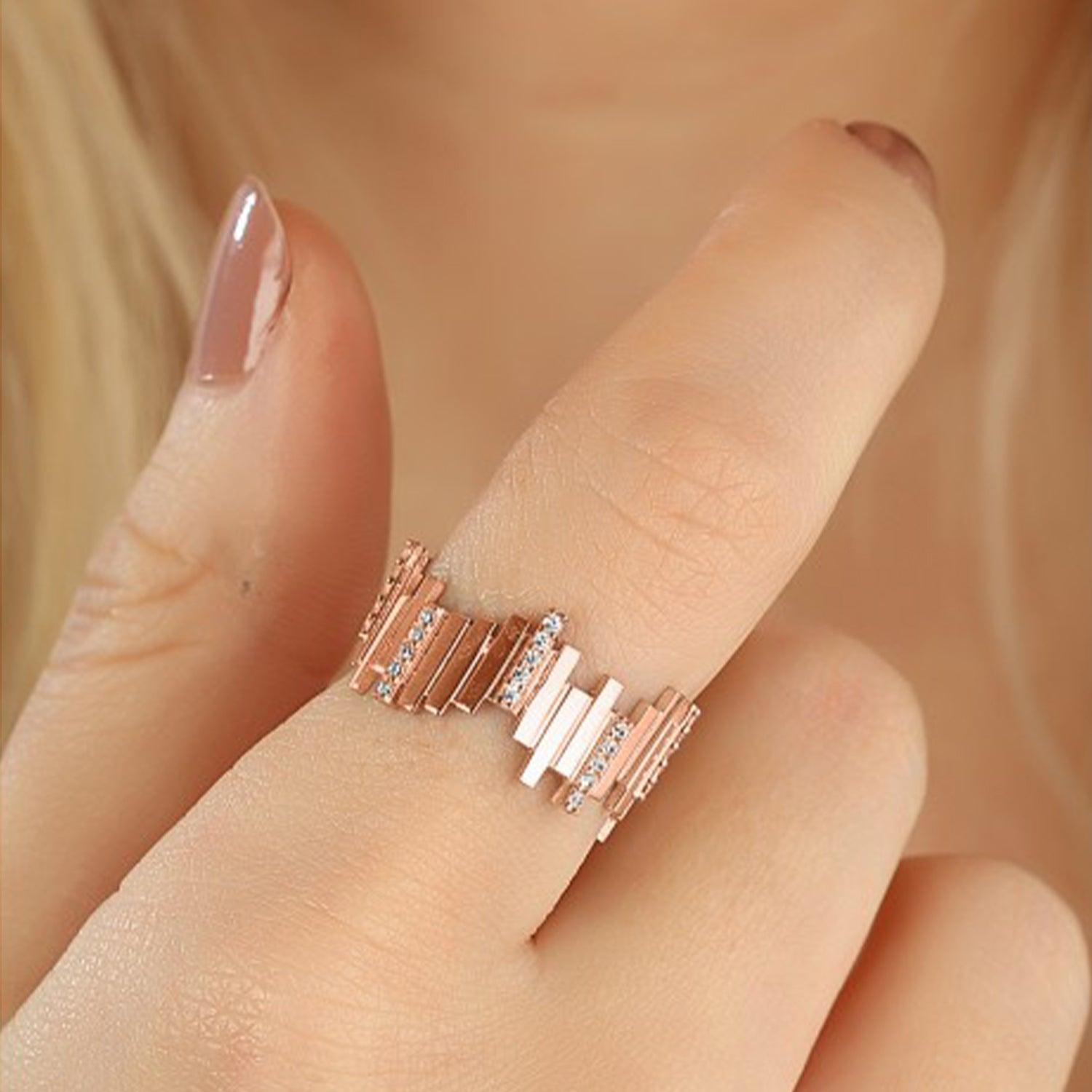 Rose Gold New Multiple Bar Sterling Silver Ring, Image 2 of 2