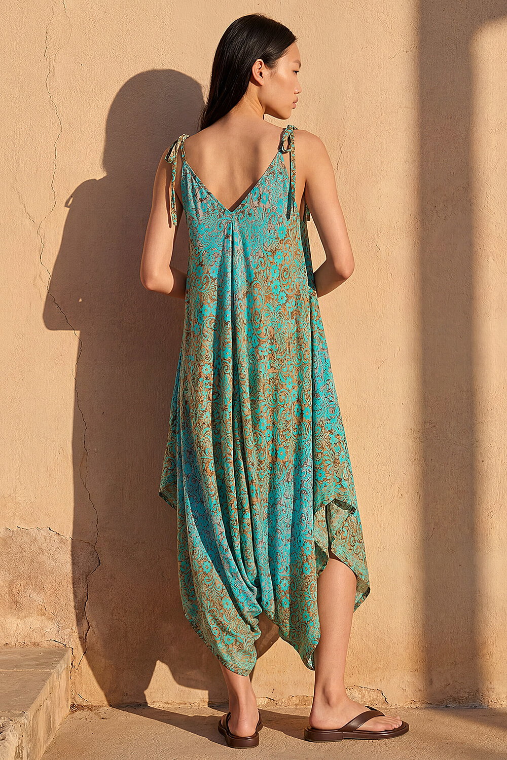 Teal Paisley Floral Pocket Slouchy Jumpsuit, Image 4 of 4