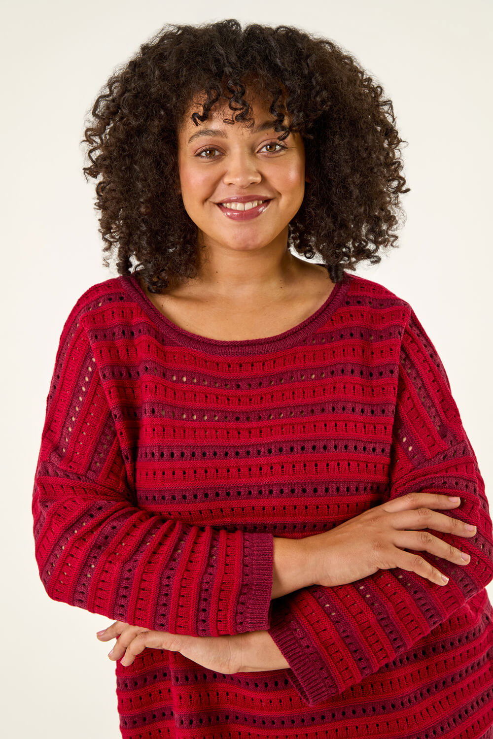 Roman Curve Women's Red Crochet Stripe Knit Size 30-32