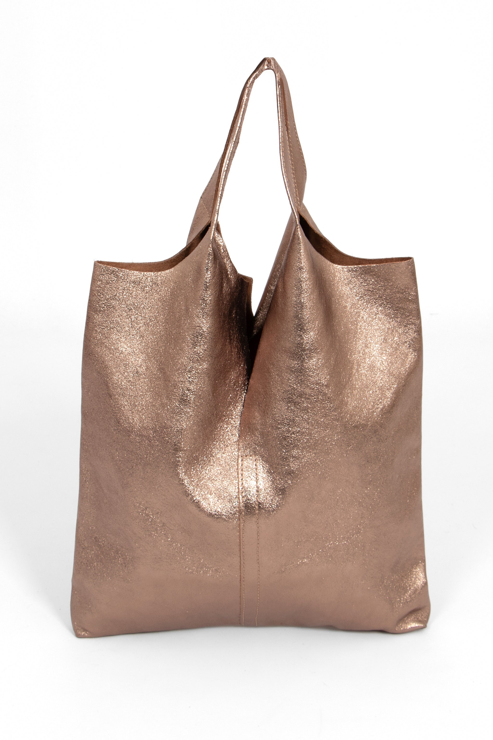 Champagne Metallic Italian Leather Shoulder Bag, Image 2 of 4