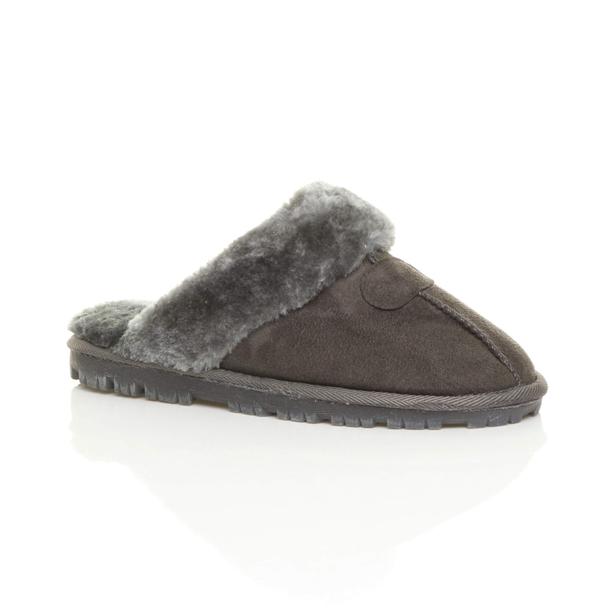 Grey AJVANI Grey Faux Fur Lined Slip On Memory Foam Mules Slippers, Image 1 of 5
