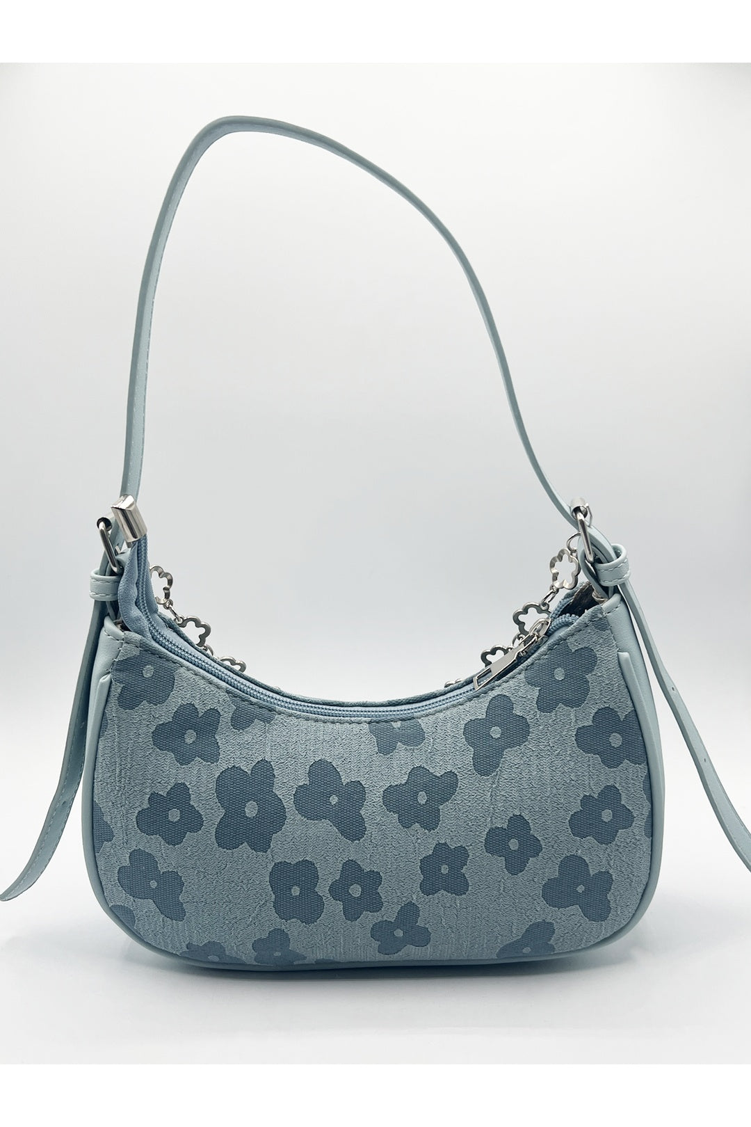 Blue Floral Print Miniture Shoulder Bag With Chain, Image 2 of 5