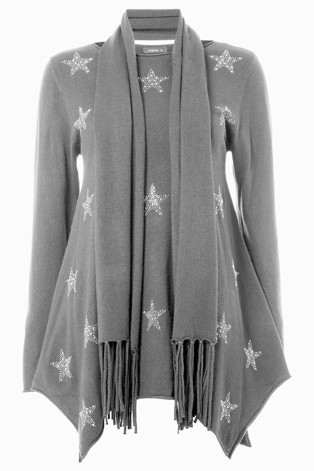Light-grey Star Print Knitted Tunic with Tassel Scarf, Image 5 of 4